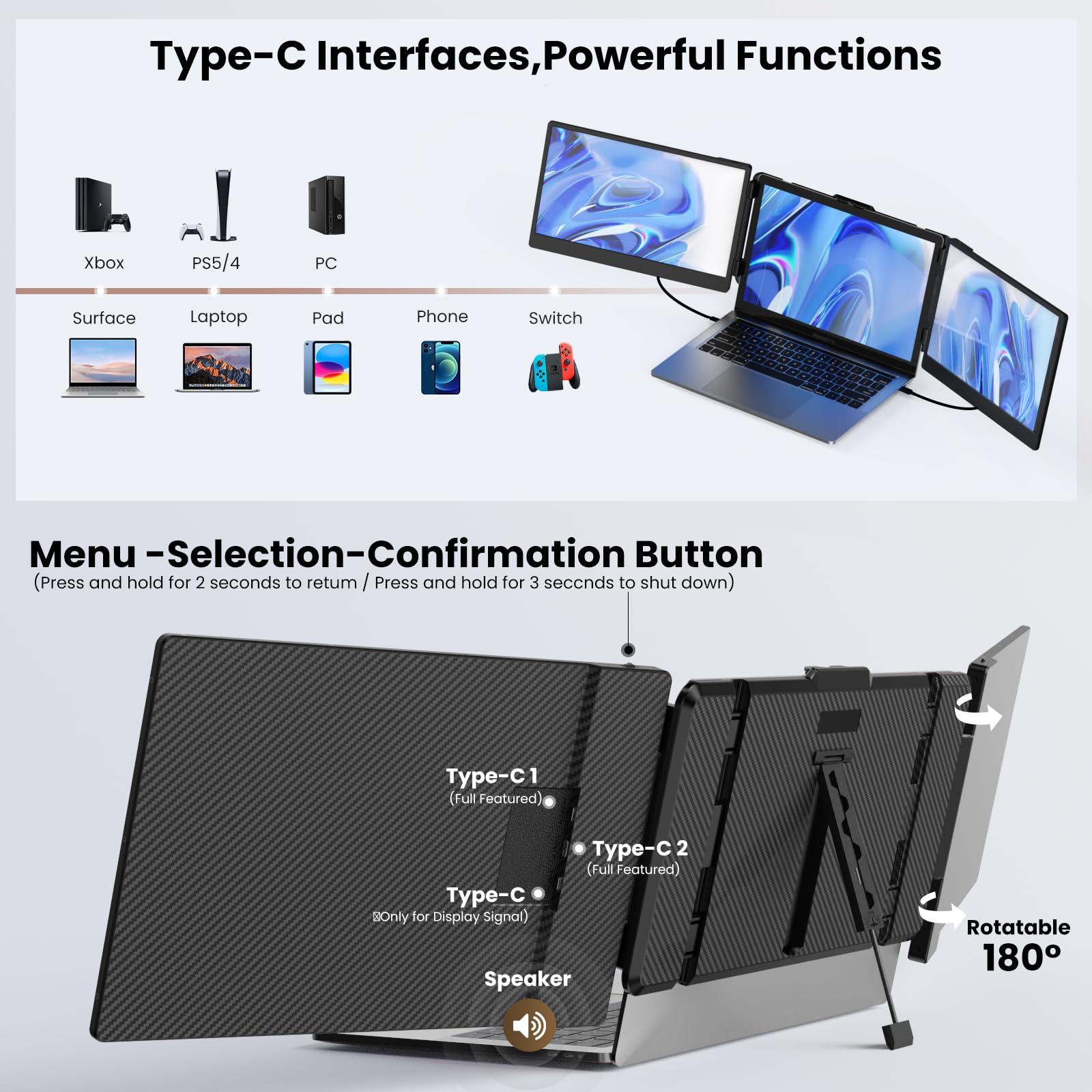 SMISEACOW Laptop Screen Extender Kwumsy S2 Triple Laptop Monitor Extender Ultra Slim 14" 1080P FHD IPS Portable Monitor for Laptop with Stand Compatible with Mac Windows Linux Switch PS4/5 - Image 4