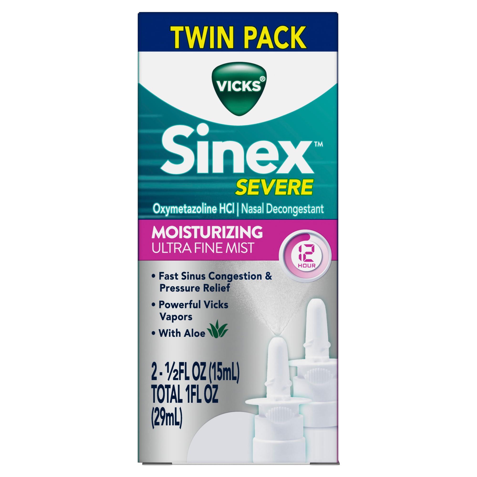 Vicks Sinex Severe Nasal Spray, Moisturizing Ultra Fine Mist with Aloe, Decongestant Medicine, Relief from Stuffy Nose Due to Cold or Allergy, Nasal Congestion & Sinus Pressure Relief, 265 Sprays x 2 - Image 10