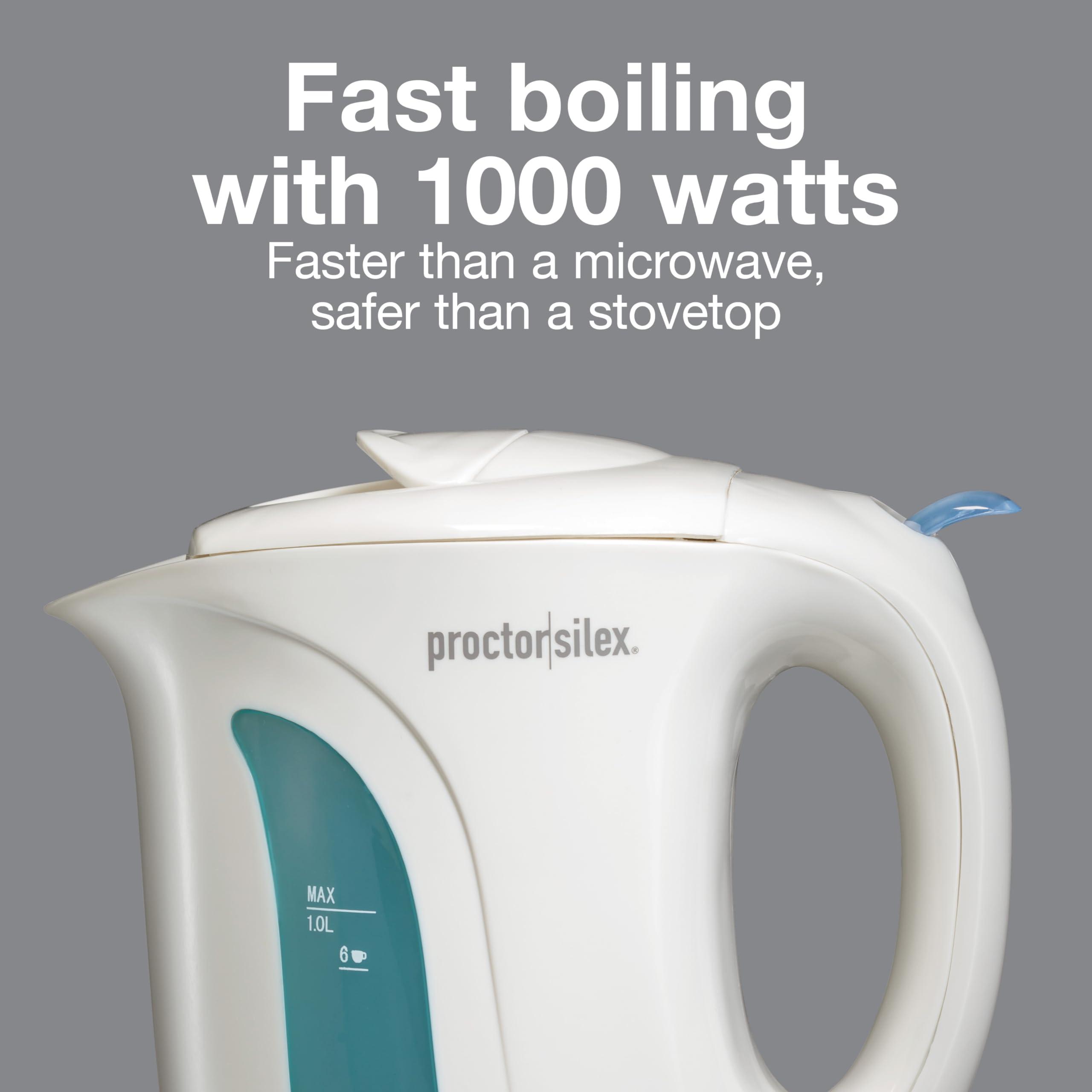 Proctor Silex Electric Tea Kettle, Water Boiler & Heater Auto-Shutoff & Boil-Dry Protection, 1000 Watts for Fast Boiling, 1 Liter, White - Image 7