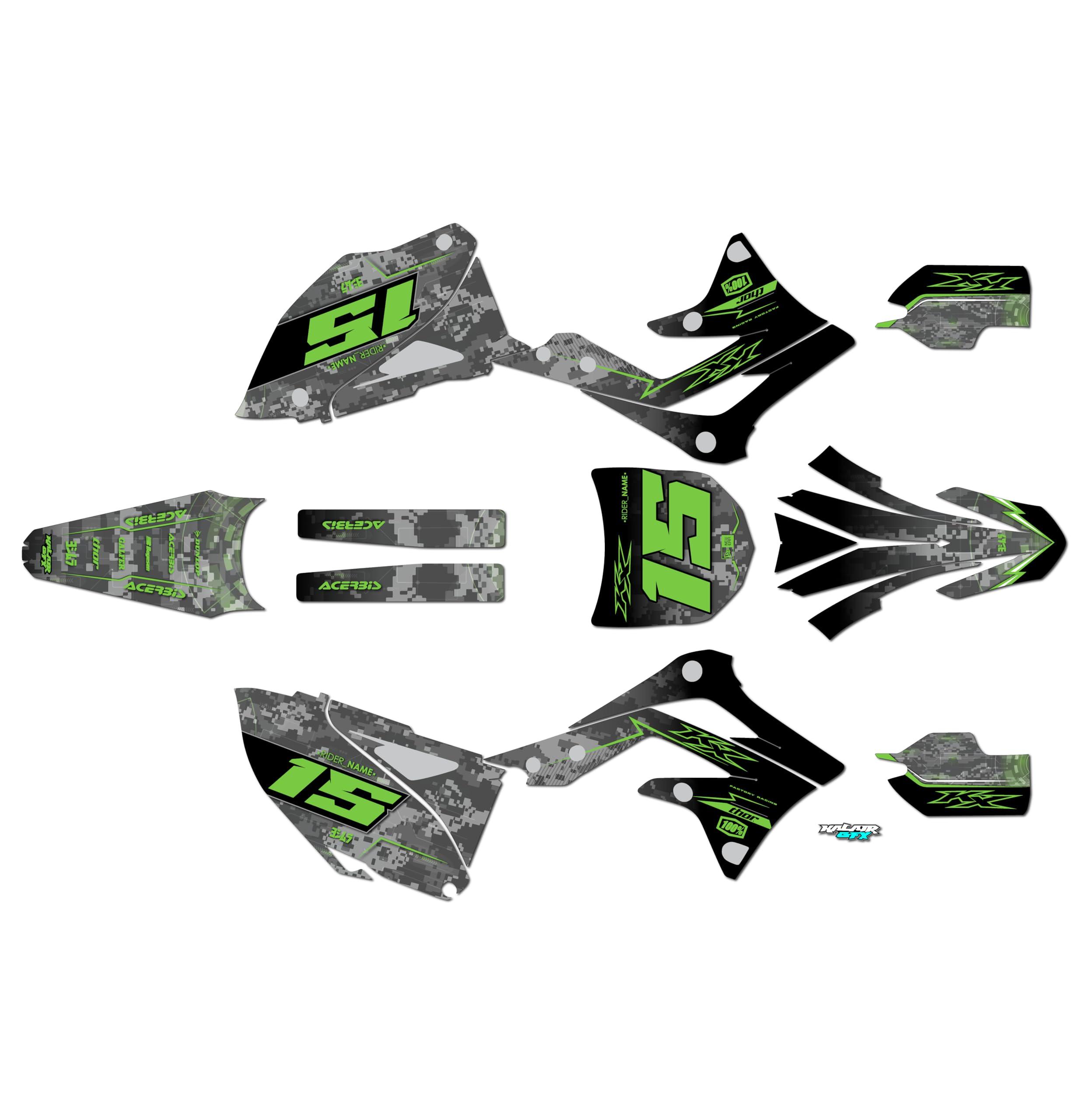 Kalair GFX Graphics Kit for Kawasaki KX 450F (2012) Cyberware Series Green 09 Mil - Dirt bike Custom Racing Graphics Decals Stickers Kit, no-plastics