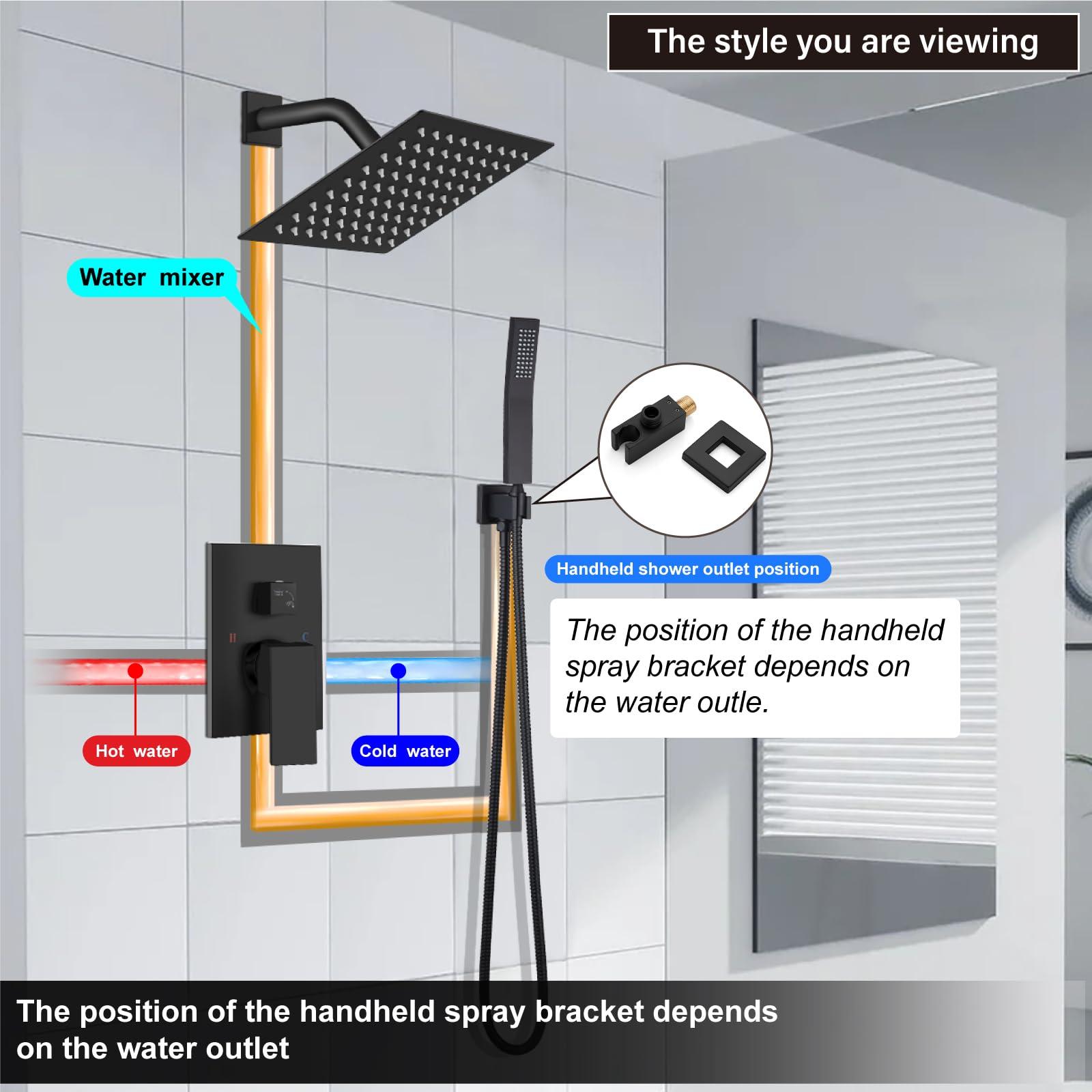 Midanya Rain Shower System Square Rainfall Shower Head Wall Mount Shower Faucet Set with Hand Sprayer Rough-in Valve Trim Kit Bathroom Mixer Shower Combo Set,8 Inch,Matte Black - Image 9