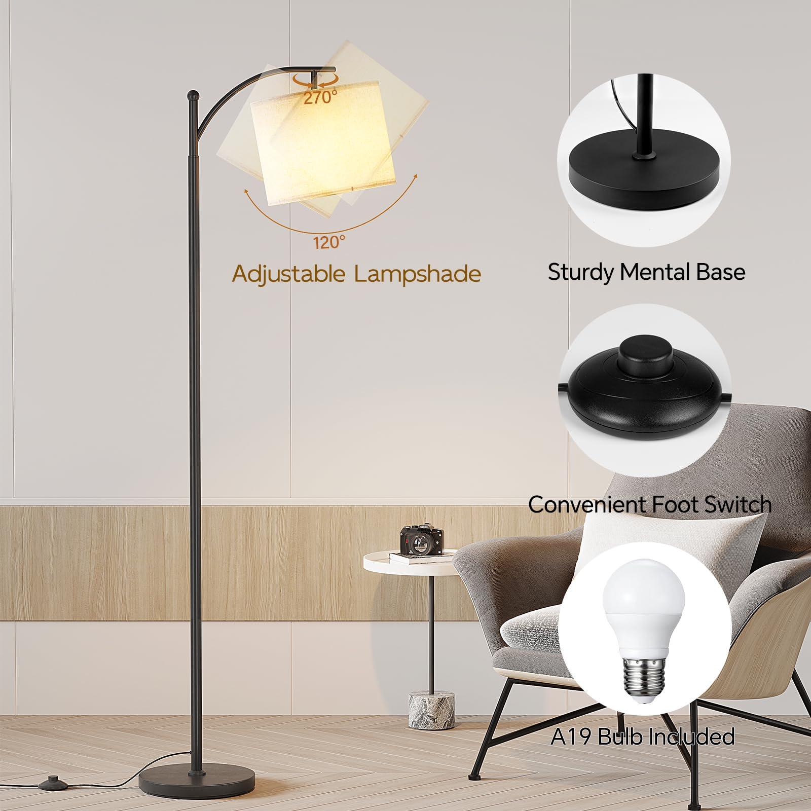 SUNMORY Arc Floor Lamp,Modern Floor Lamp with 9W 3 Color Temperatures Bulb,Metal Standing Lamps with Adjustable Hanging Lampshade,Tall Floor Lamps for Living Room,Bedroom,Office (Black) - Image 4