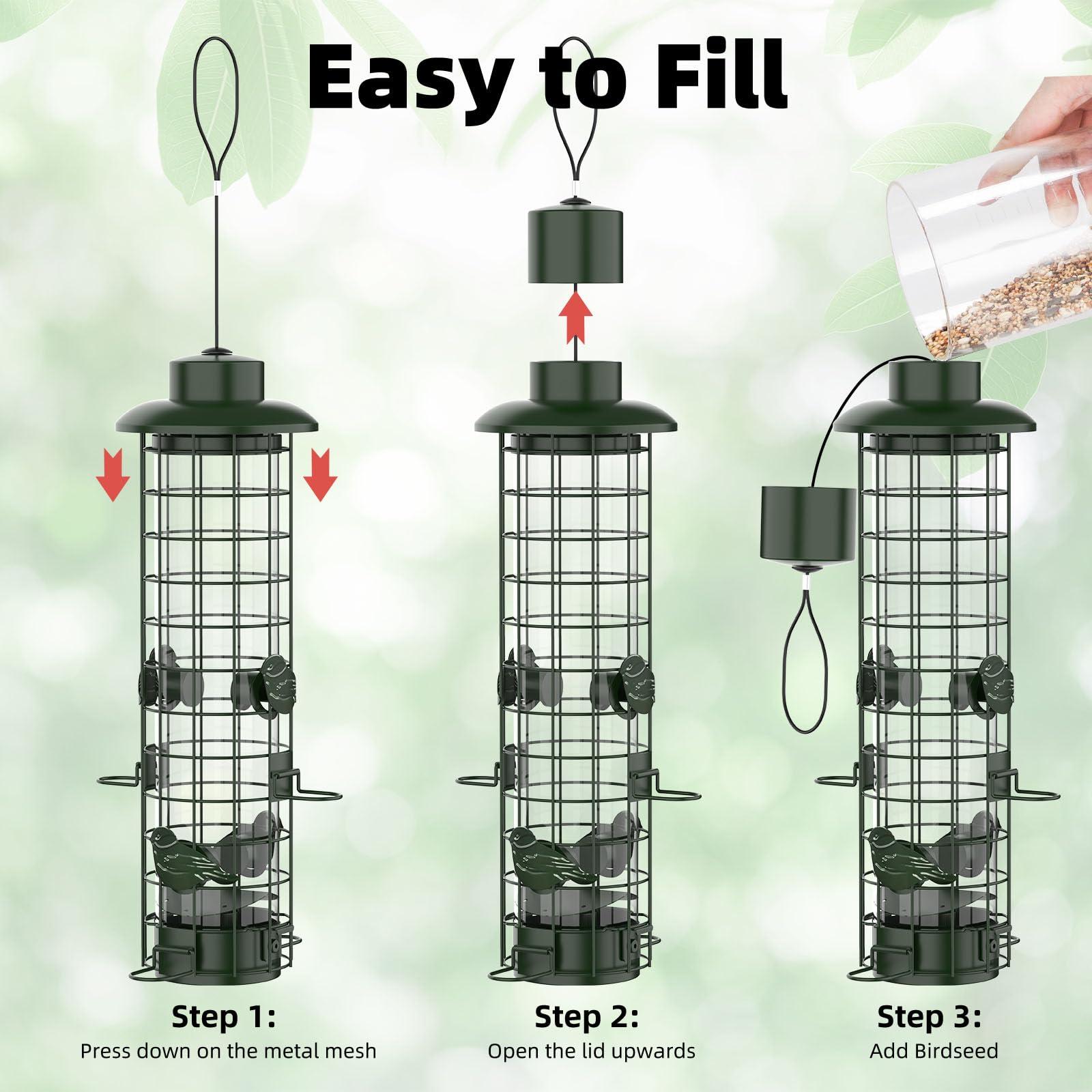 Squirrel Proof Bird Feeder,Metal Mesh Bird Feeders for Outdoors Hanging,Gravity Protection Squirrel Proof Wild Bird Feeders with Finch Cardinal Chickadee,3LB Large Capacity,Green - Image 4