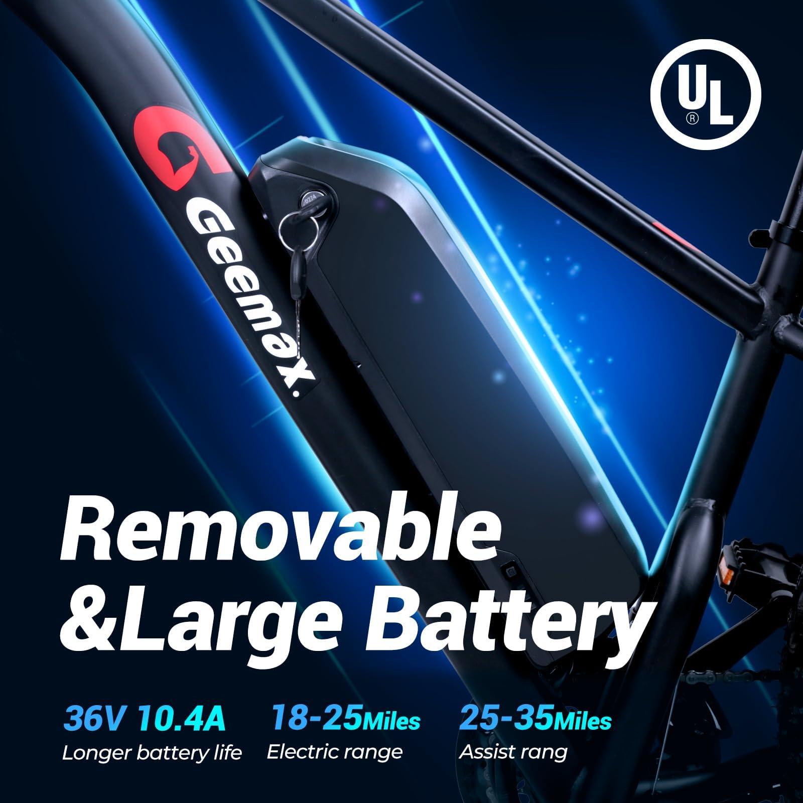 Geemax Electric Bike for Adults, 26" x 4.0 Fat Tire Ebike, 500W (Peak 750W) 36V 10.4Ah Lithium Battery Electric Bicycle, 25MPH, 21-Speed, Up to 35 Miles for Commuting, Beach, Snow - Image 3