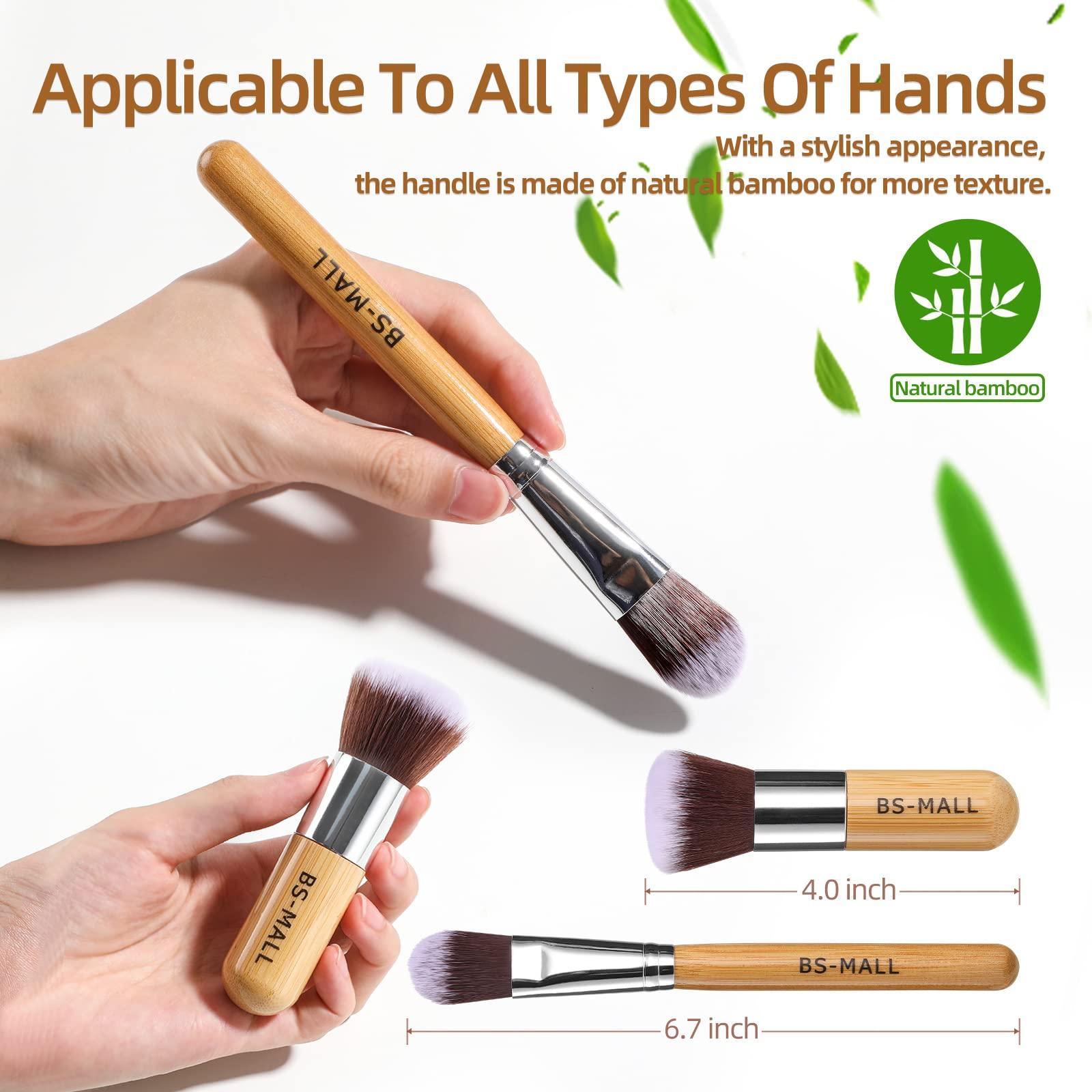 BS-MALL Makeup Brush Set 11Pcs Bamboo Synthetic Kabuki Brush Set Foundation Powder Blending Concealer Eye shadows Blush Cosmetics Brushes with Organizer Bag & Makeup Sponge - Image 3