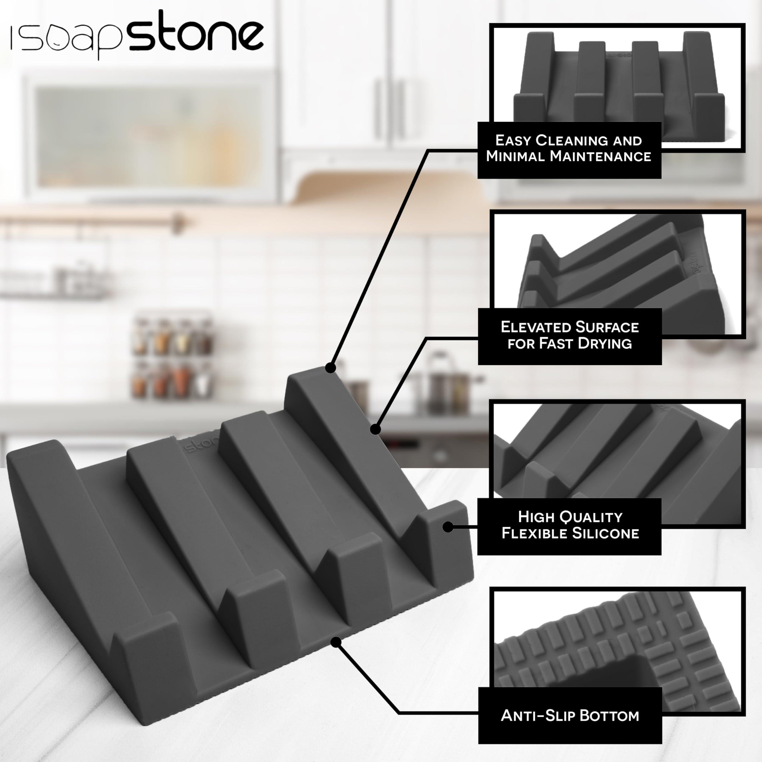 iSoapStone Silicone Soap Dish (USA Patented) Self Draining Bar Soap Holder for Shower Bathroom Sink, Drying Soap Dish Tray Kitchen Sponge Holder Easy Cleaning Soap Saver Mat (Dark Grey, 2) - Image 5
