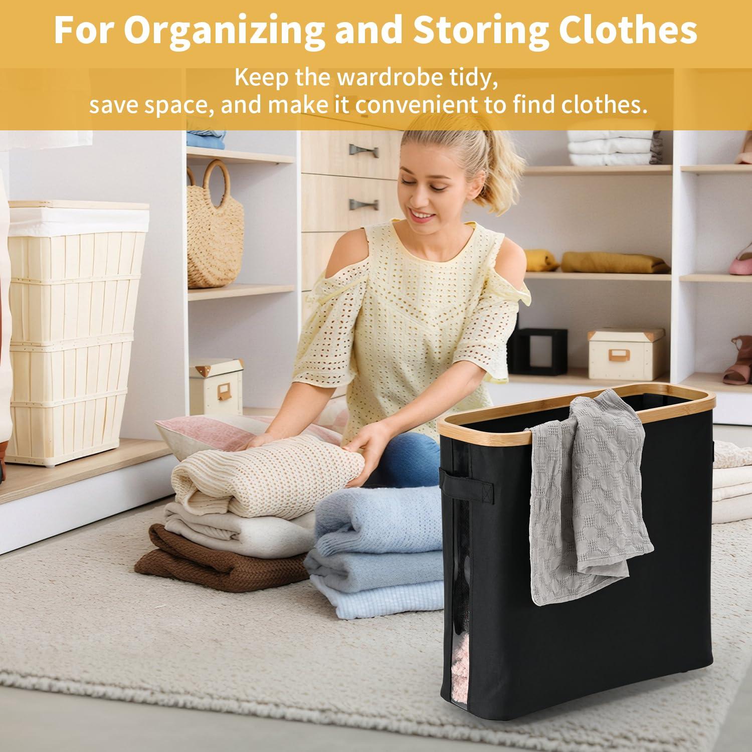 32L Bathroom Toilet Paper Storage Basket with Lid and Handle - Mega Capacity， Bamboo Collapsible Toilet Paper Holder Storage with Non-Slip Bottom, Extra Toilet Roll Storage, Starry Black，1 Pack - Image 7