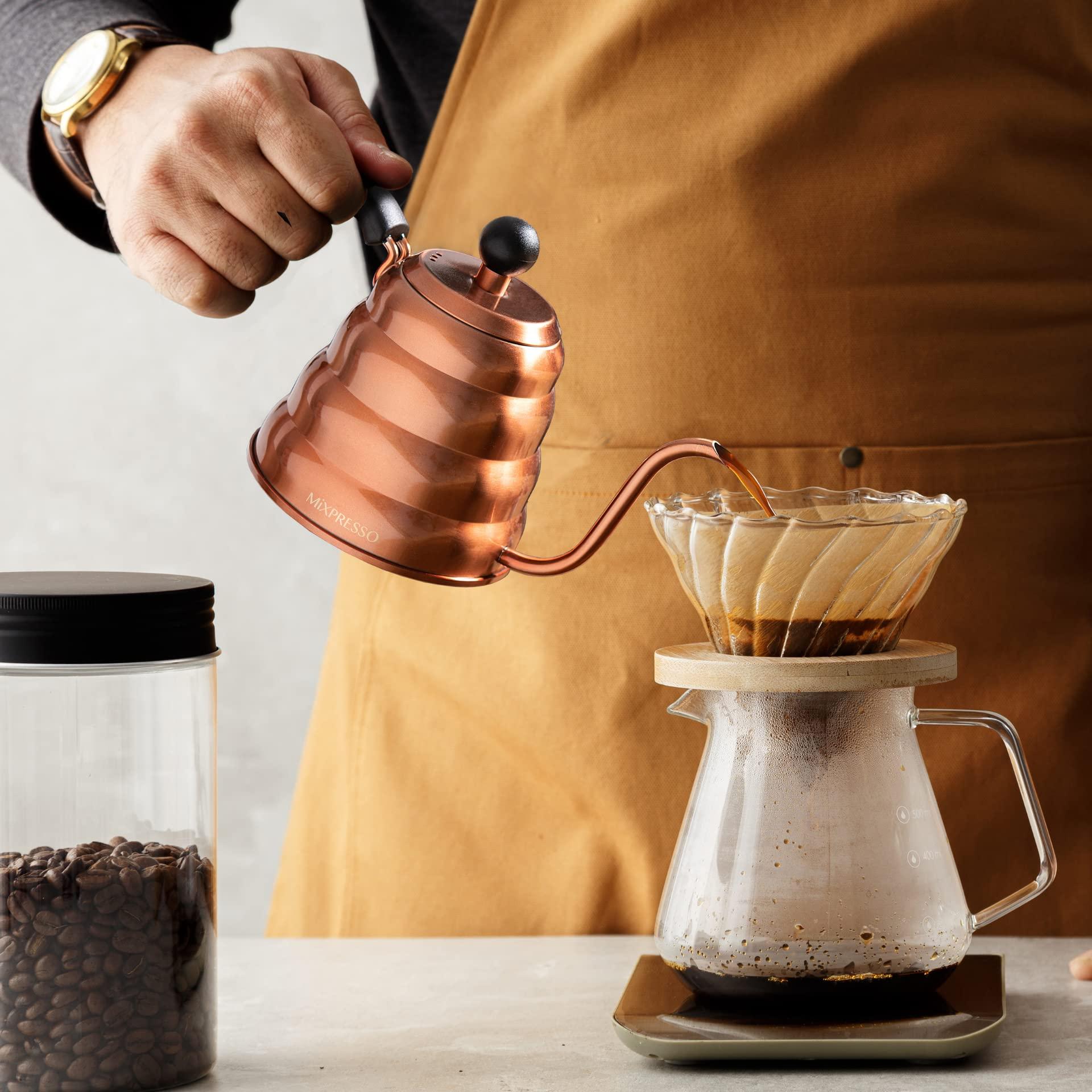 Mixpresso Gooseneck Pour Over Coffee Kettle, Barista Pour Control Design For Coffee & Tea High-Grade Stainless Steel 1.2 Liter (40 Oz) Drip Coffee Induction Cooker, Copper Stovetop Kettle - Image 2