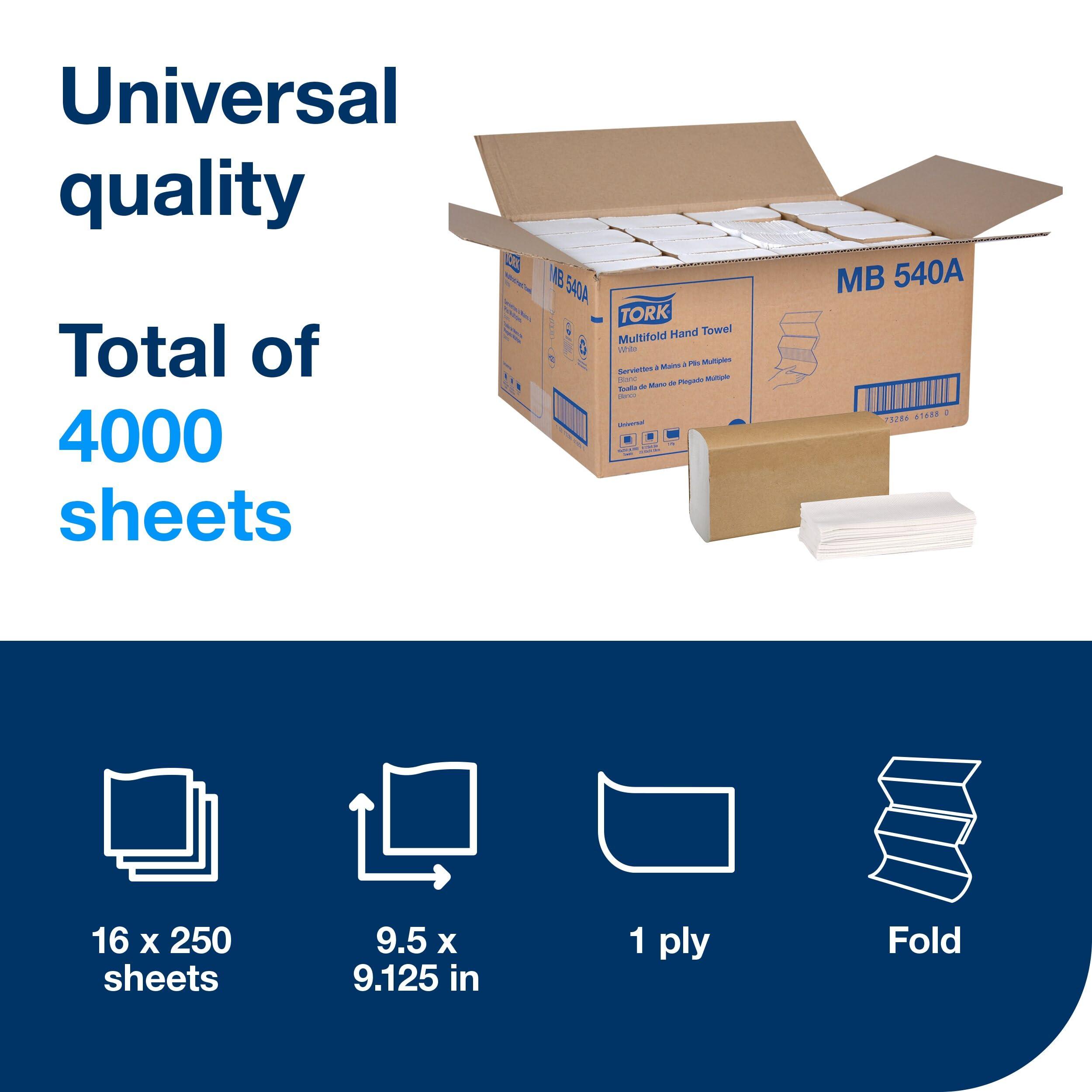 Tork Multifold Hand Towel White H2, Universal, 100% Recycled Fibers, 16 x 250 Towels, MB540A - Image 3