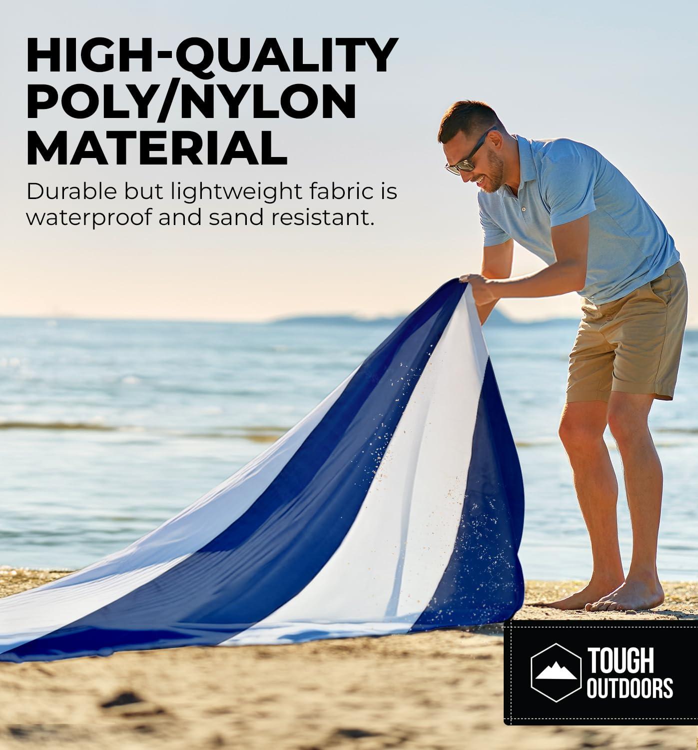 Tough Outdoors Extra Large Beach Blanket Waterproof Sandproof Oversized - 11'x10' Sand Free Beach Mat for 9 Adults - Hiking, Outdoor & Beach - Navy Blue & White - Image 5