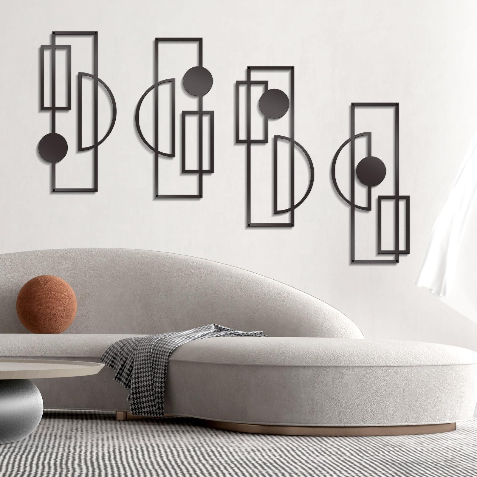 Zzbakress 4 Pcs Large Black Wall Decor Abstract Metal Wall Art Minimalist Geometric Wall Decor for Living Room Modern Single Line Art Wall Decoration for Bedroom Study Bathroom Kitchen (Unique, 4) - Image 2