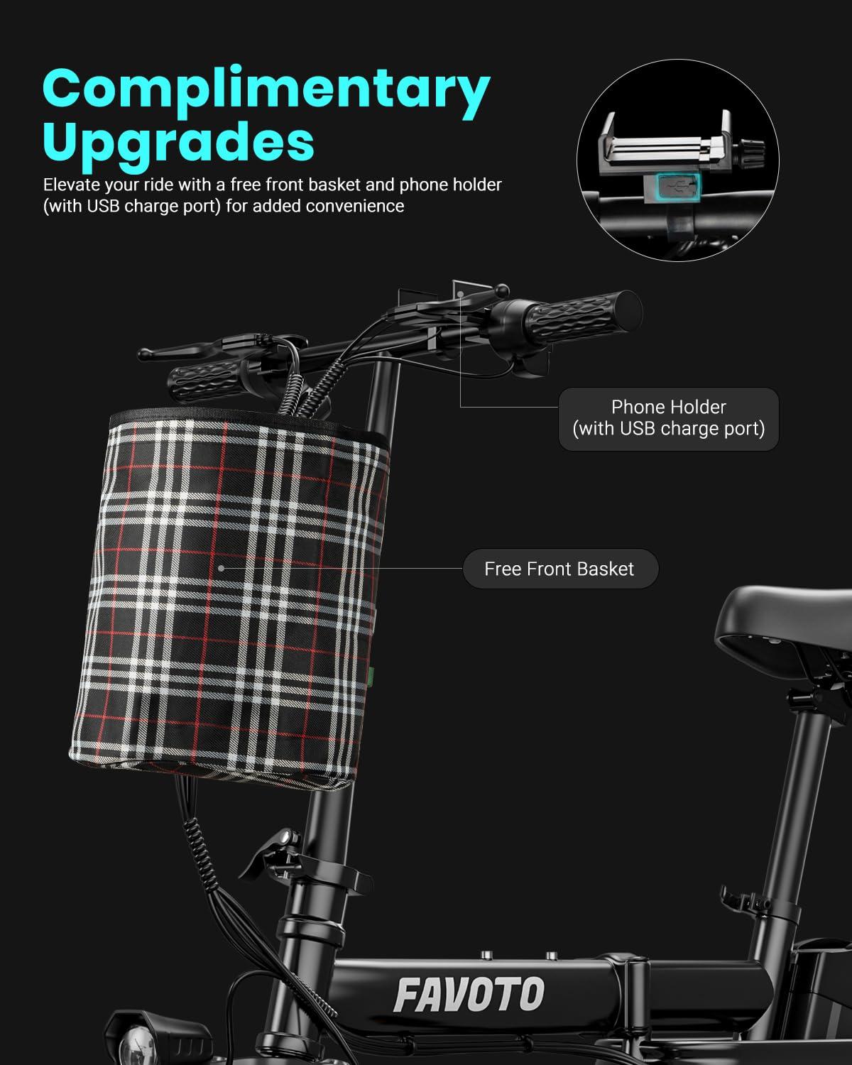 Favoto Folding Electric Bike with Removable 499Wh Battery - 400W Power(Peak 600W Brushless Motor) 48V, Multiple Suspension Foldable Ebike,3-Speed, Mini E Bikes 14" Tires for Adults/Teens - Image 8
