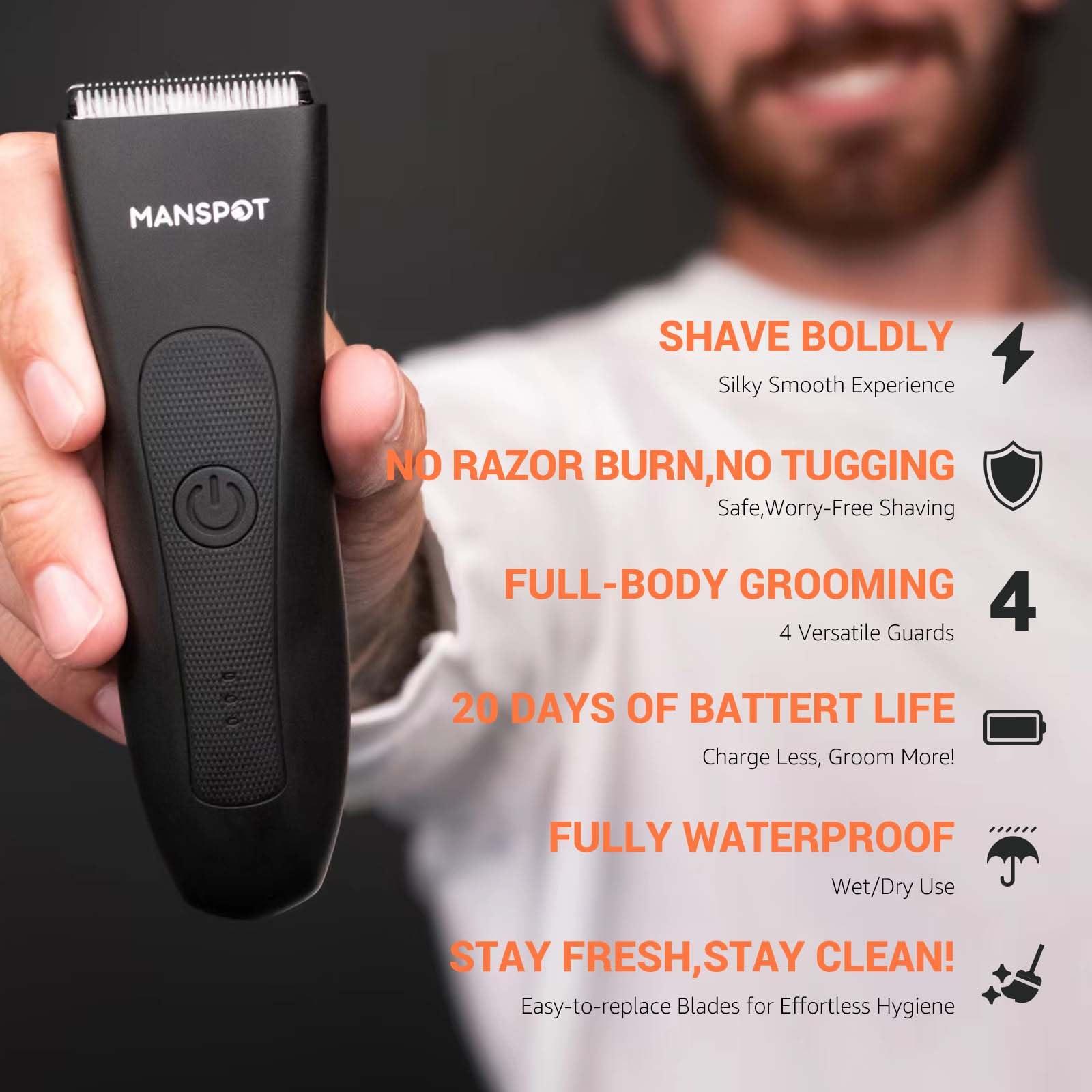 MANSPOT Manscape Groin & Body Hair Trimmer for Men, Electric Ball Pubic Trimmer Shaver,Manscape Kit with 4 Guard,Replaceable Ceramic Blade Heads,Waterproof Wet/Dry Shaver,90 Minutes Shaving - Image 2
