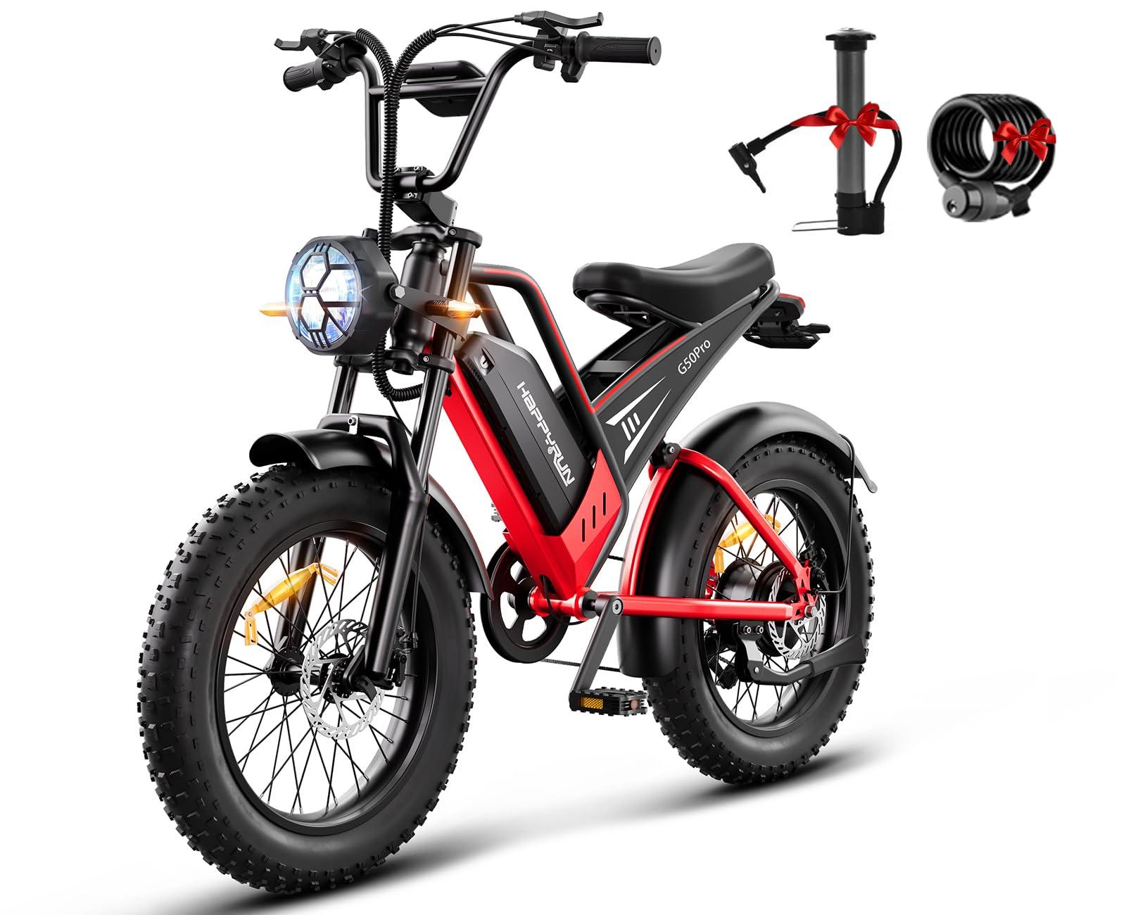HAPPYRUN 2000W Electric Bike for Adults, 48V 25Ah Removable Battery, Up to 35MPH and 75+ Miles Range, 7-Speed Transmission, 20" Fat Tires Ebike, 3-Pedal-Assist Levels (G50Pro)