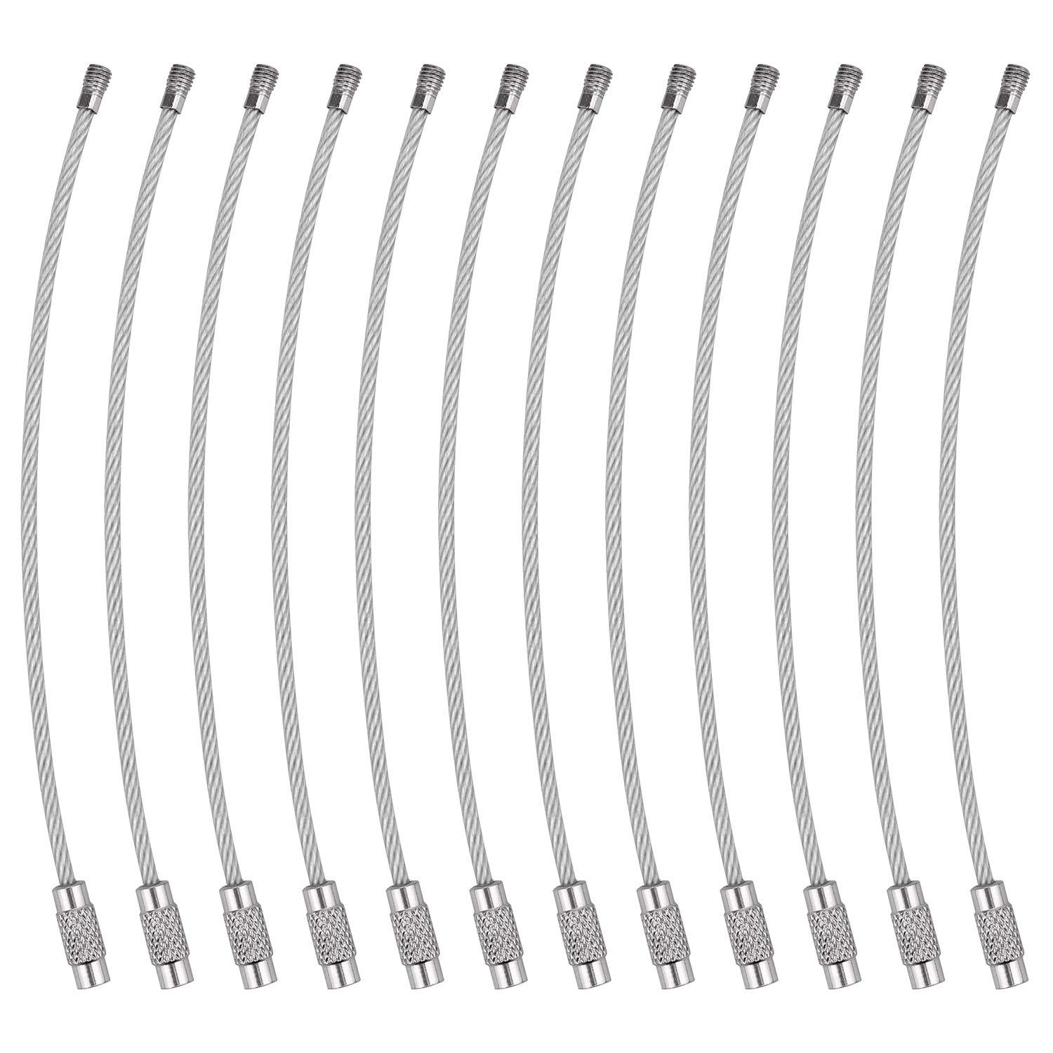 Wisdompro Keychain, 12 Pack of 4.3 Inches Stainless Steel Wire Ring 2mm Cable Loop Rings for Hanging Luggage Tag, Keys and ID Tag Keepers - Silver