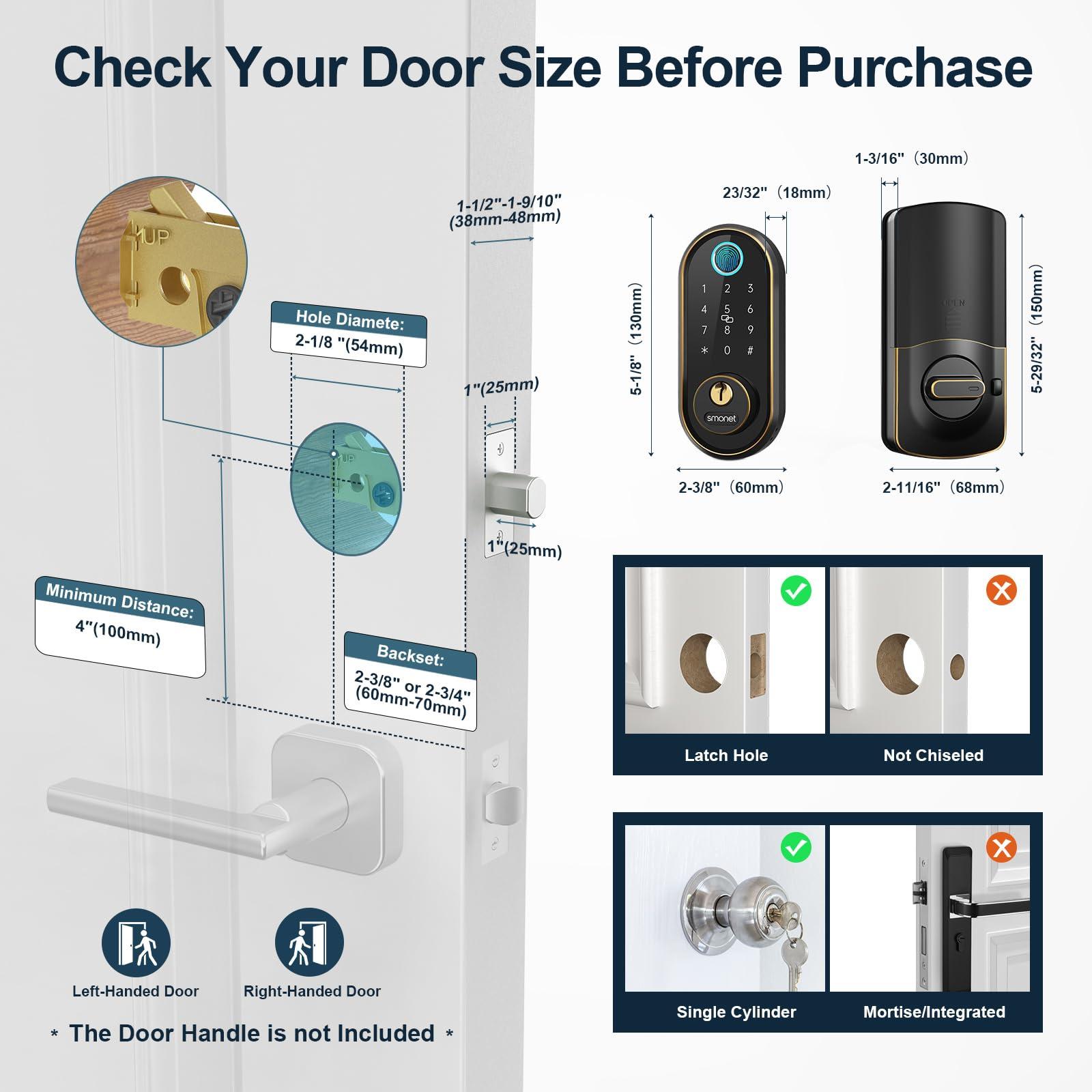 Smart Keyless Entry Door Lock - Fingerprint Electronic Deadbolt Touchscreen Keypad SMONET Biometric Digital Bluetooth Door Lock Smart Deadbolt Compatible with Alexa for Homes and Hotel - Image 4
