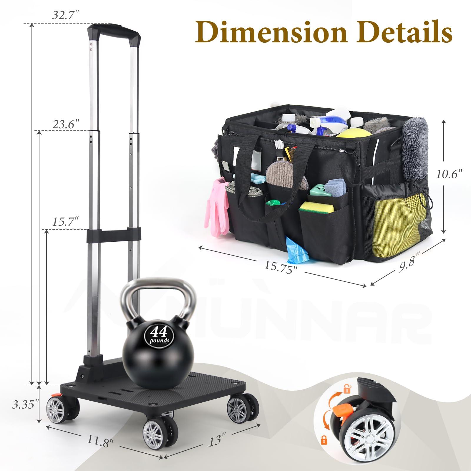 Rolling Cleaning Caddy Bag with Detachable Trolley, Multi-Functional Portable Cleaning Cart Supplies Organizer for Housekeeping and Domestic Cleaning, Cleaning Caddy with Wheels, Black - Image 2