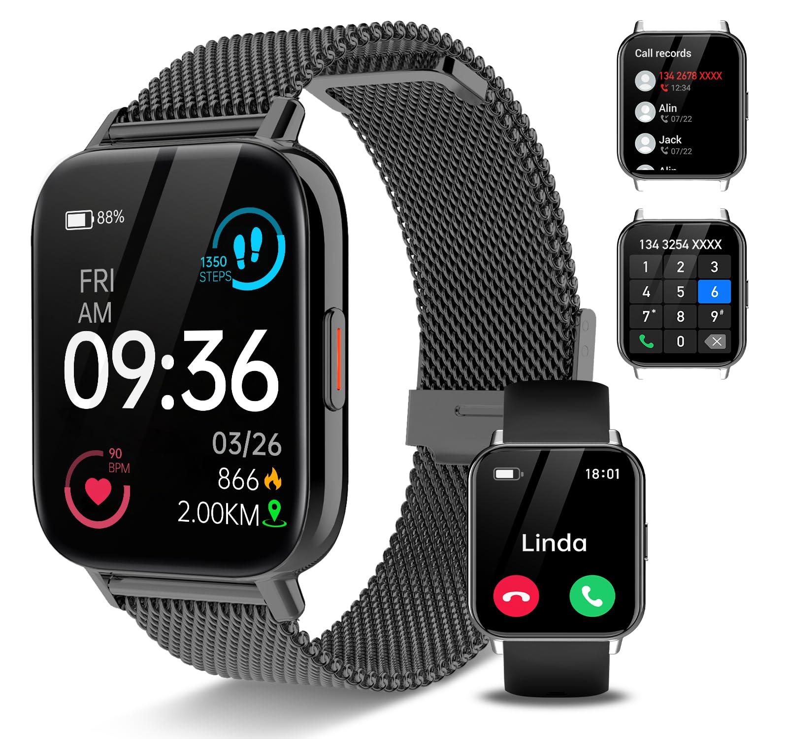 HXQHSTBG Smart Watches for Women Men(Answer/Dial Calls) 1.85" HD Fitness Step Tracker with Heart Rate Sleep Monitor, AI Voice Smart Watch IP68 Waterproof for Android/iOS, Black/2 Watch Straps - Image 1