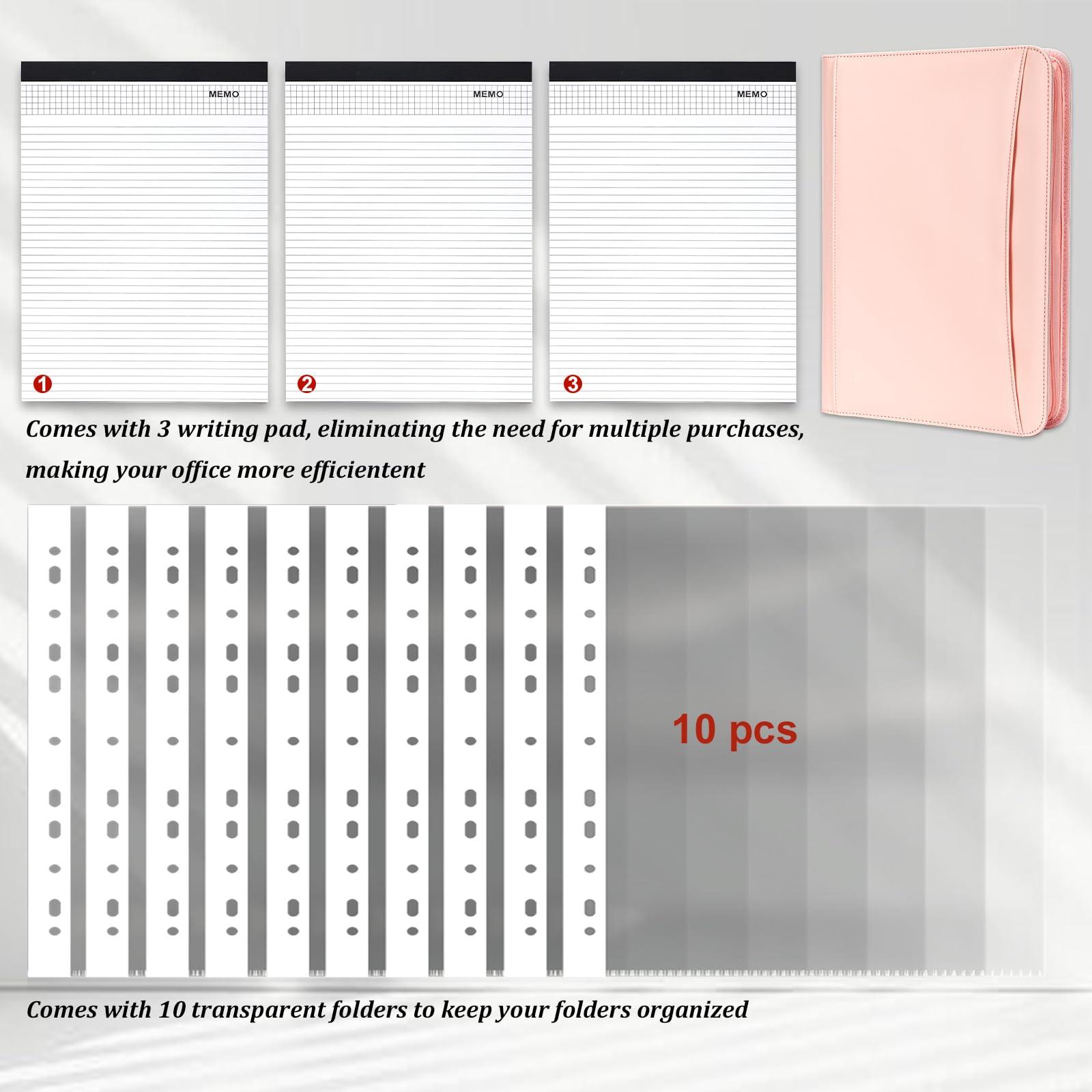 Leathario Portfolio Binder, Includes 10 Sheet Protectors and 3 Notepads, 3-Ring Folder Organizer, A4 Padfolio with Zipper, Vegan Leather Tablet Sleeve, Business Office Conference Clipboards - Image 4