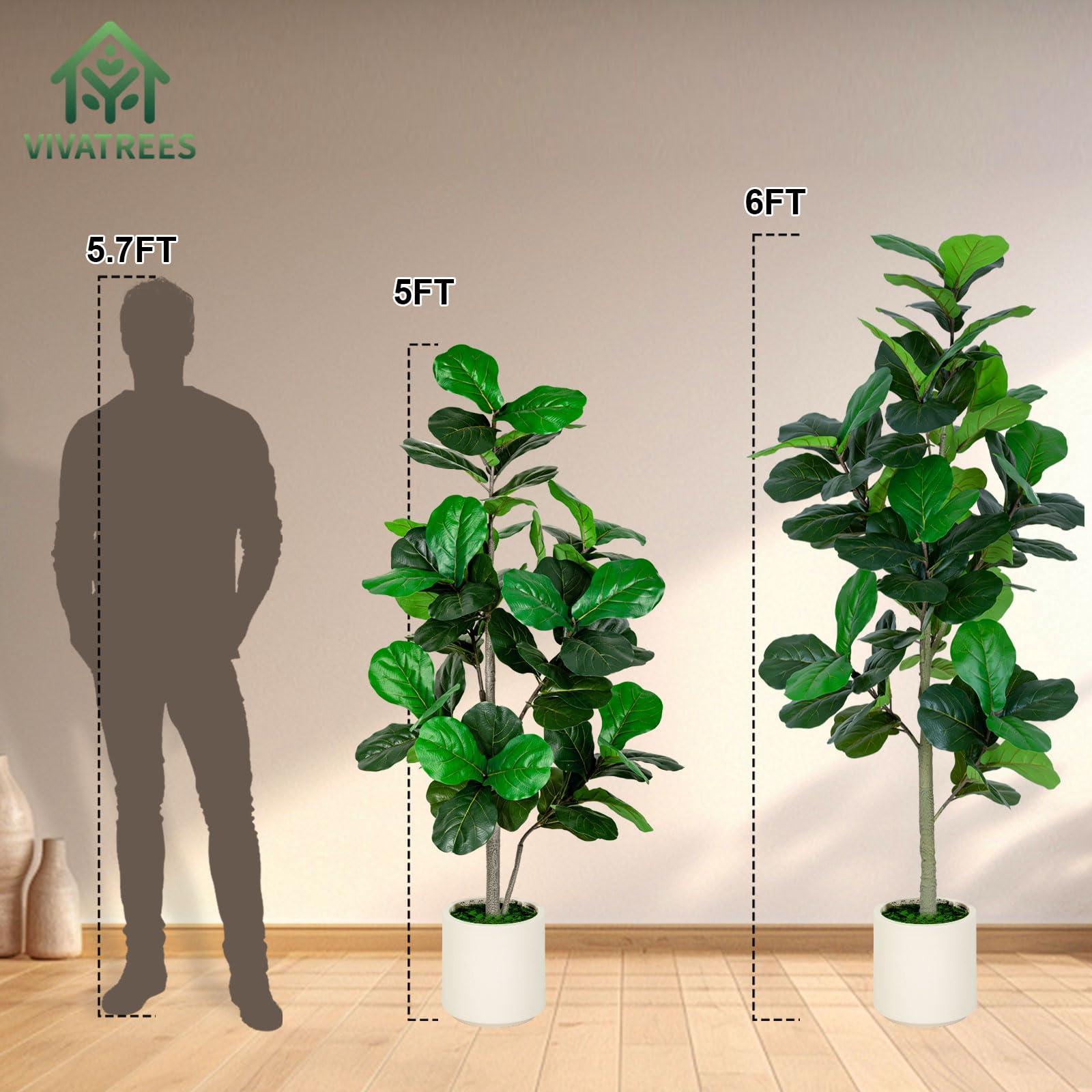 VIVATREES 5FT Fiddle Leaf Fig Artificial Tree with White Planter Pot,Faux Floor Plant, Indoor and Outdoor Fake Plants for Home Office Decor - Image 7