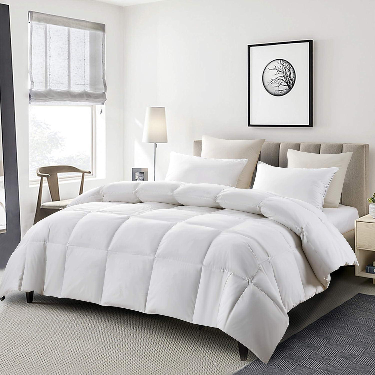 Serta Goose Feather Down Fiber Cotton Comforter Queen Size - 100% Cotton Duvet Insert - Hotel Luxury Hypoallergenic Bedding Comforter All Season Medium Warmth 90 x 90 Inch White - Image 8