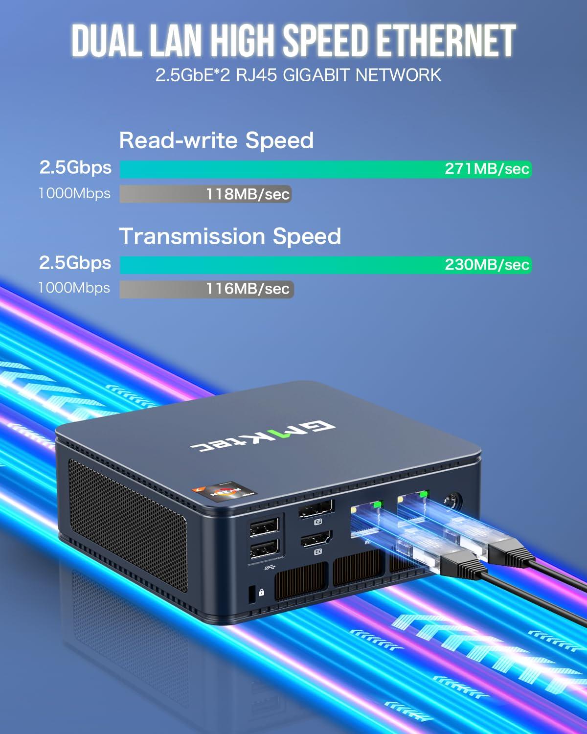 GMKtec M5 Plus Gaming Mini PC Ryzen 7 5825U (Upgraded 7430U/ 5700U), 32GB RAM 1TB SSD Dual NIC LAN 2.5GbE Desktop Computers, Triple 4K Display, WiFi 6E, USB3.2, USB-C, BT 5.2, DP, HDMI 2.0 - Image 3