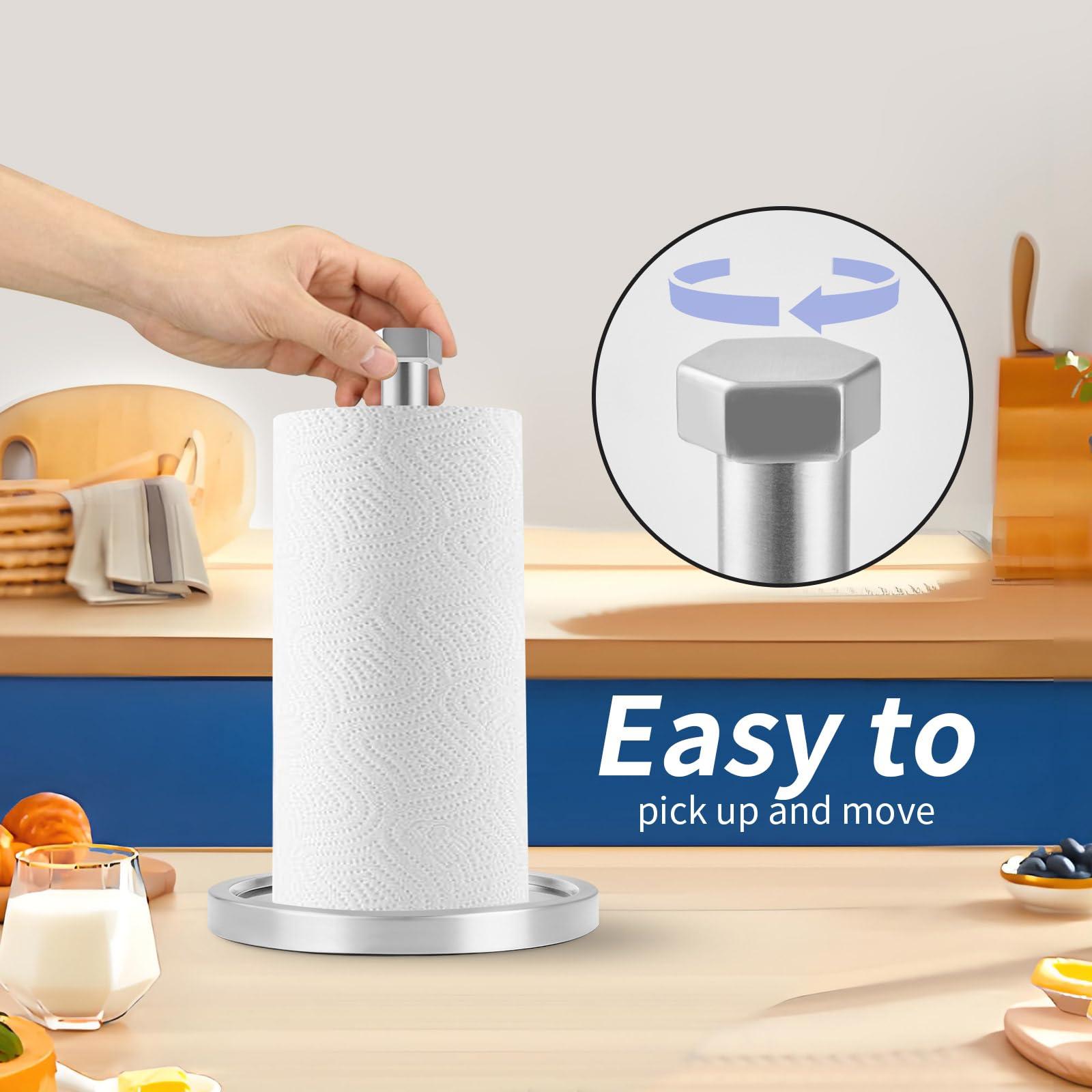 Beser·Win Paper Towel Holder Countertop, Stainless Steel Paper Towel Holder -Weighted Base, One-Handed Tear, Black Kitchen Roll Holder, Non-Slip Protect The countertop-New Silver - Image 5