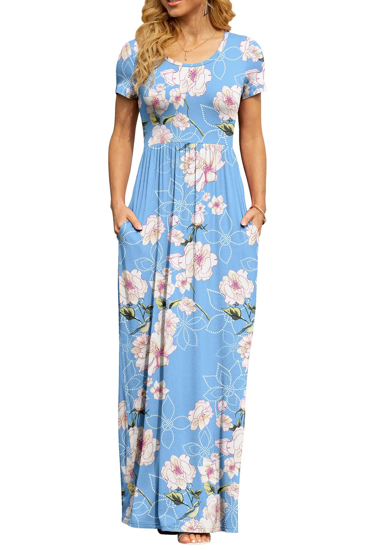 DB MOON Women's Short Sleeve Maxi Dresses Casual Empire Waist Long Dress with Pockets - Image 4