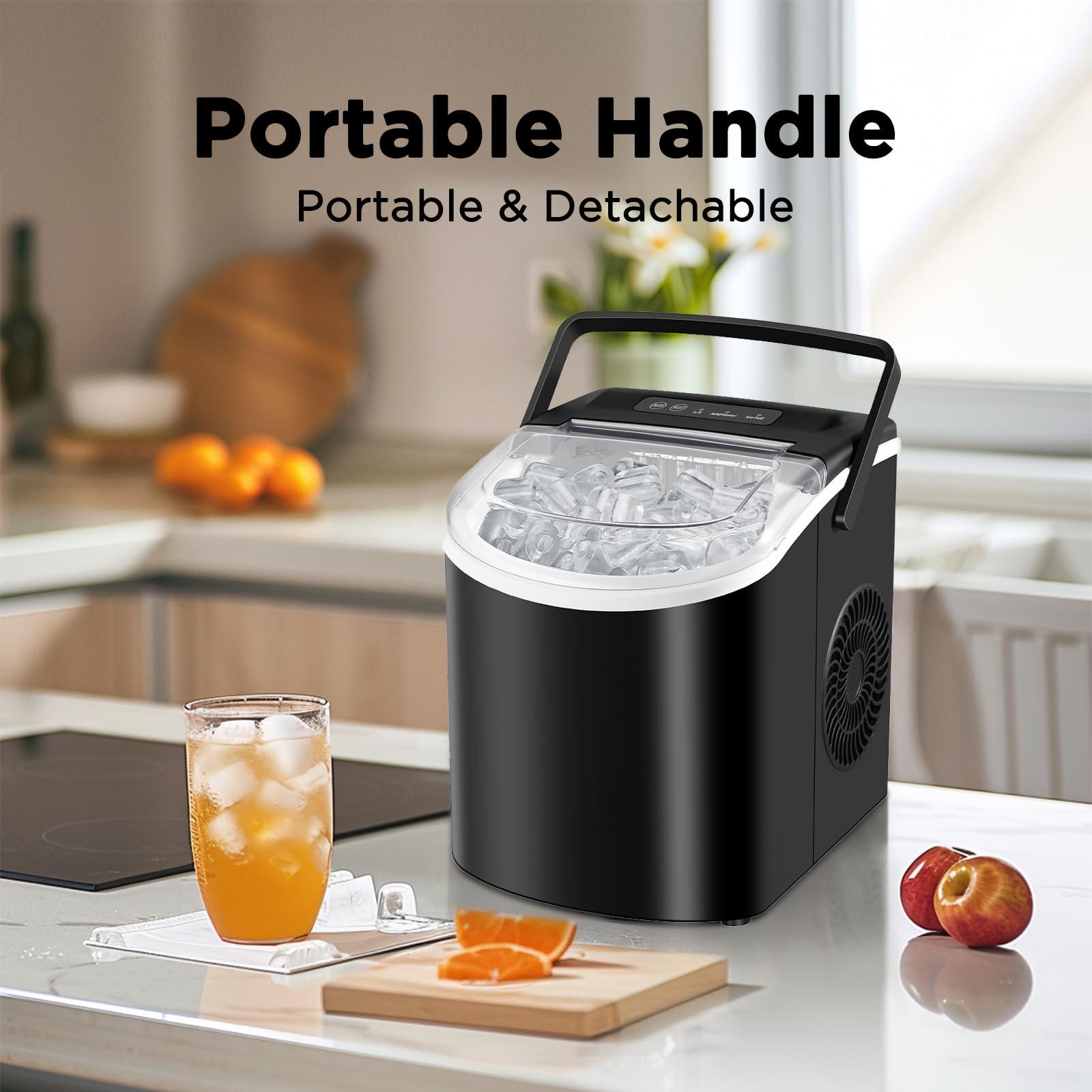 HAILANG Countertop Ice Maker, Portable Ice Machine with Handle, Self-Cleaning, 26lbs in 24Hrs, 2 Sizes Bullet Shaped Ice, 9 Ice Cubes in 6 Mins with Scoop and Basket for Home/Kitchen/Office/Bar - Image 4