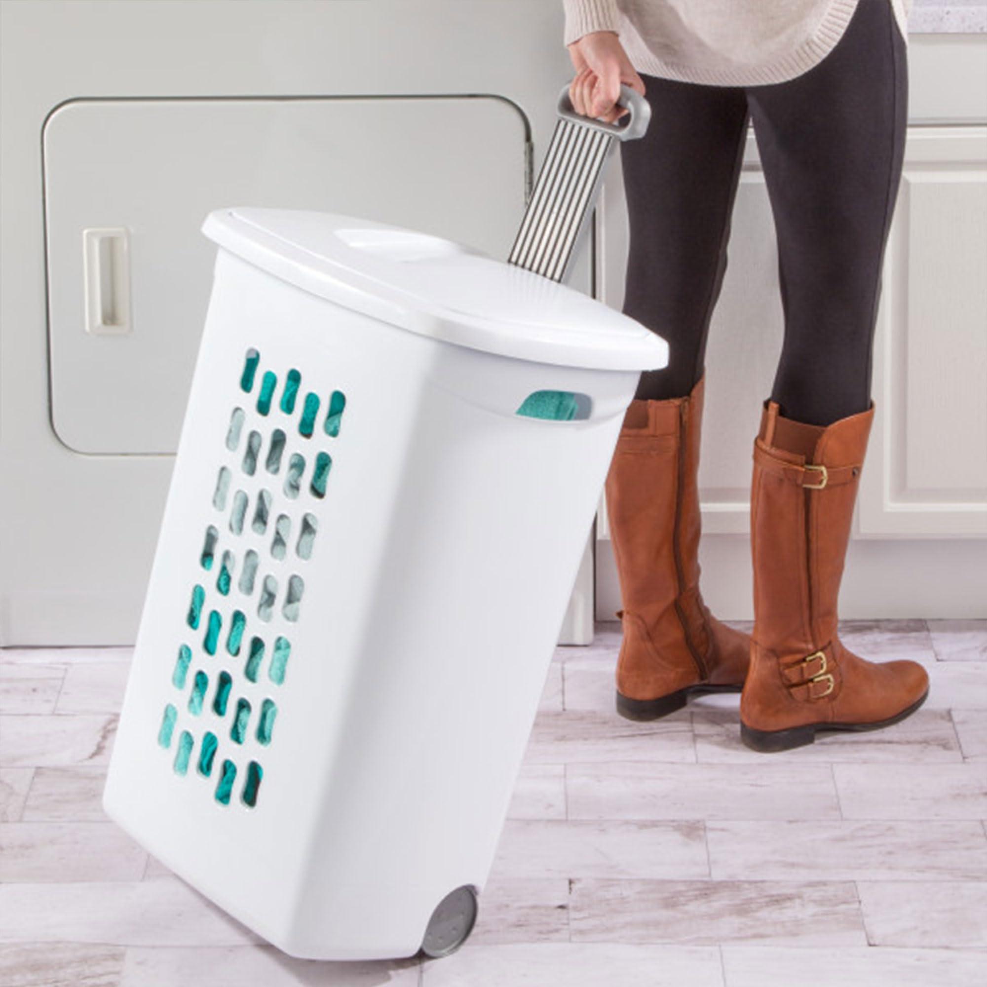 Sterilite 3-Pack Laundry Hamper with Lid and Wheels, Rolling Clothes Basket, Ultra, White - Image 5