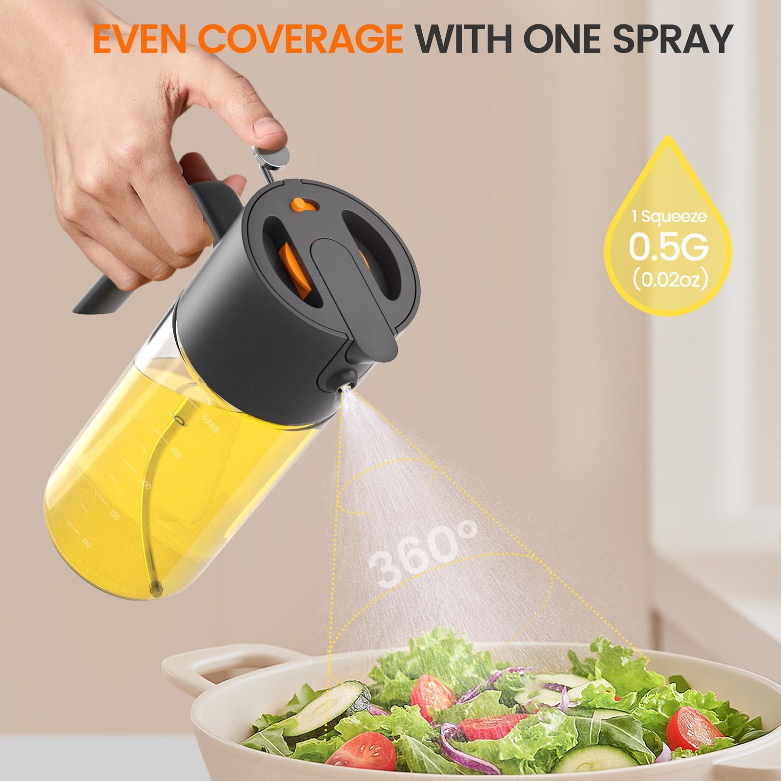 Costop Oil Sprayer for Cooking, 2025 Large Advanced Olive Oil Dispenser Bottle,500ml/17oz Glass Olive Oil Sprayer,2 in 1 Even Spray with Portion Control for Kitchen, Air Fryer, Salad, BBQ - Black - Image 3