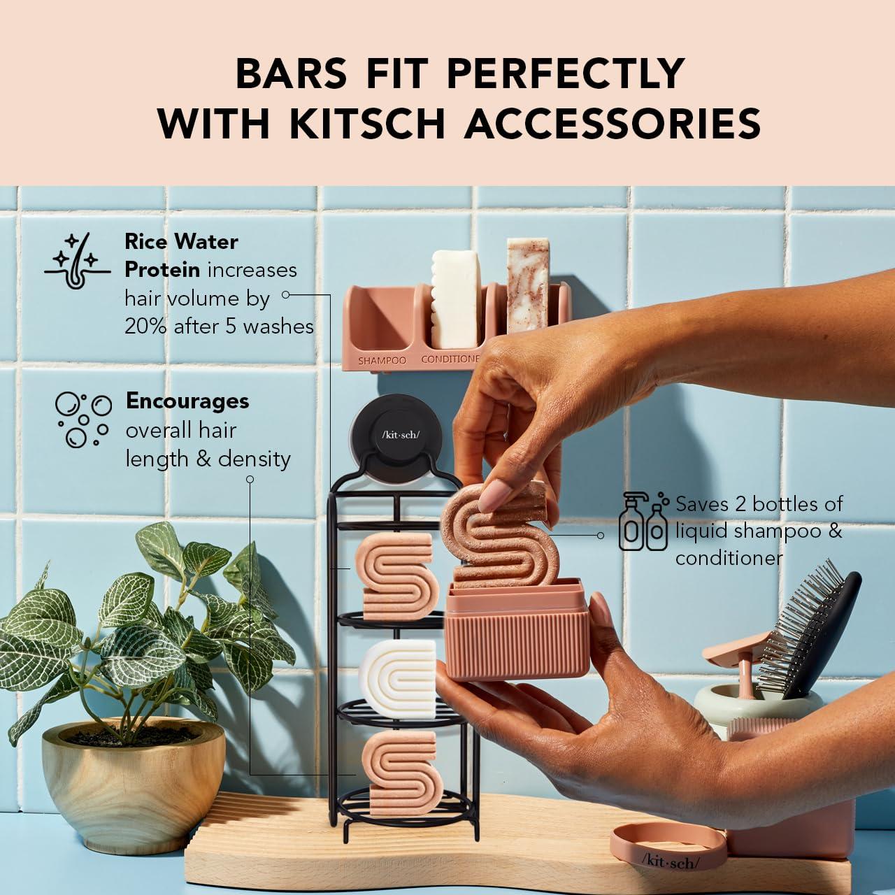 Kitsch Rice Water Shampoo & Conditioner Set - Solid Shampoo & Conditioner Bar with Protein for Strengthening Hair & Damage Repair - Paraben, Sulfate and Silicone Free - Nourishing Hair Care - 2 pack - Image 2