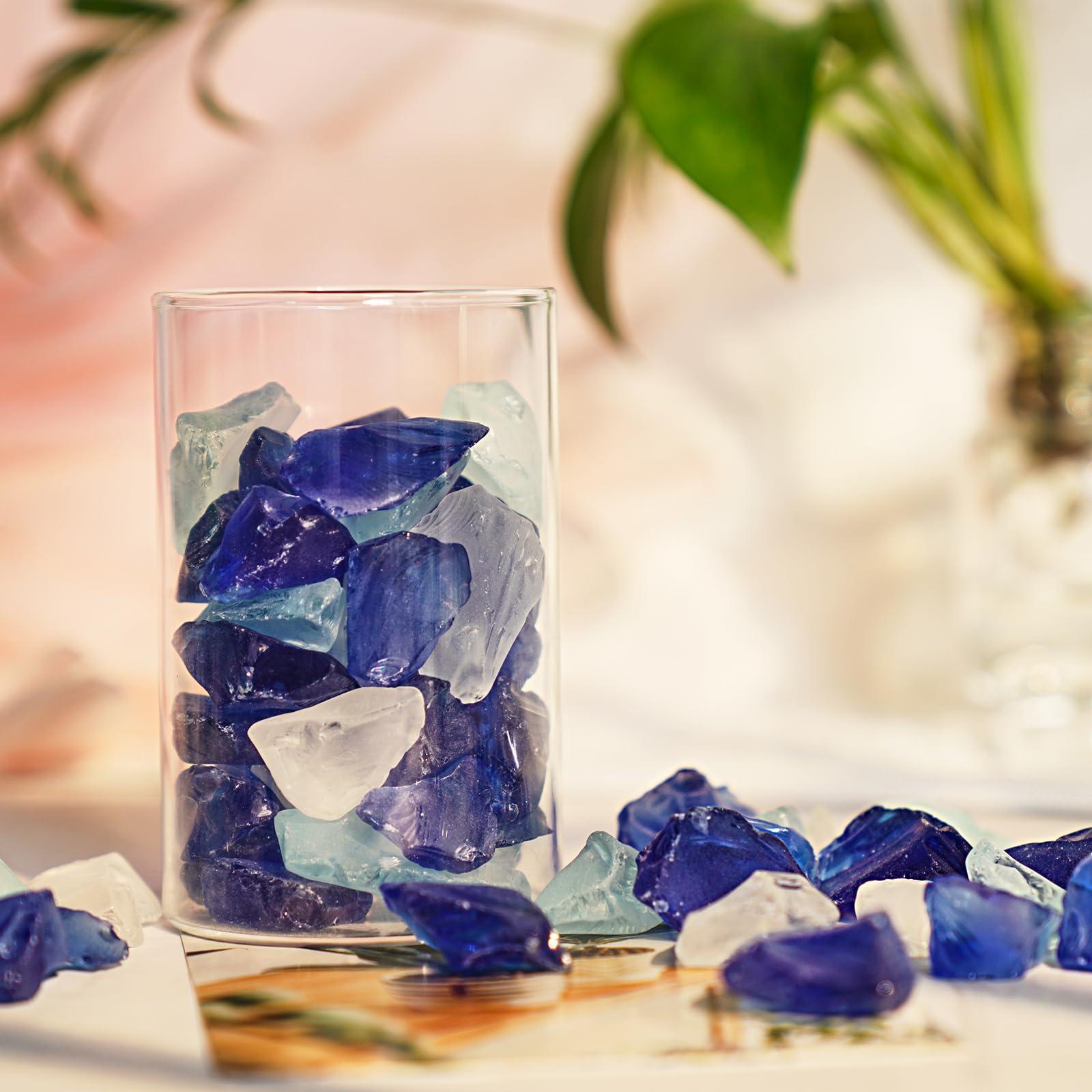 Versatile Frosted Sea Glass Block - 1LB Blue Vase fillers, Aquarium Gravels, Sea Glass Decor, Ideal for DIY Crafts, and Home Decor - Perfect for Beach Weddings and More (Cobalt & Turquoise & White) - Image 2