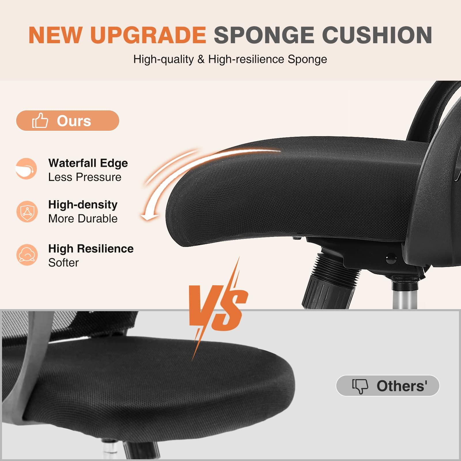 Sweetcrispy Office Computer Desk Chair, Ergonomic Mid-Back Mesh Rolling Work Swivel Task Chairs with Wheels, Comfortable Lumbar Support, Comfy Flip-up Arms for Home, Bedroom, Study, Student, Black - Image 4