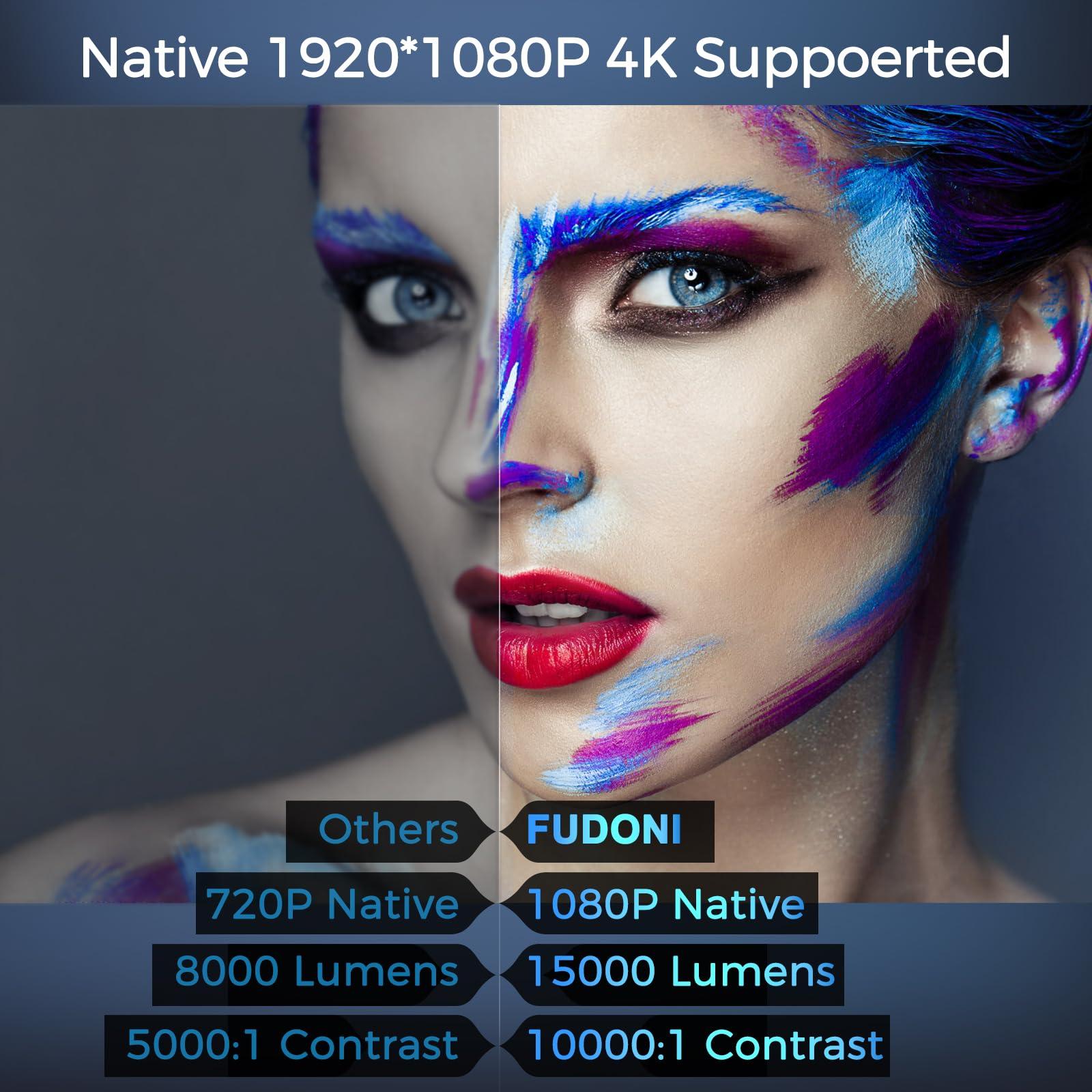 FUDONI Projector with WiFi and Bluetooth, Native 1080P Outdoor Movie Projectors 4k Supported, 15000L Portable Home Theater Projector Max 300", Indoor&Outdoor Use - Image 3