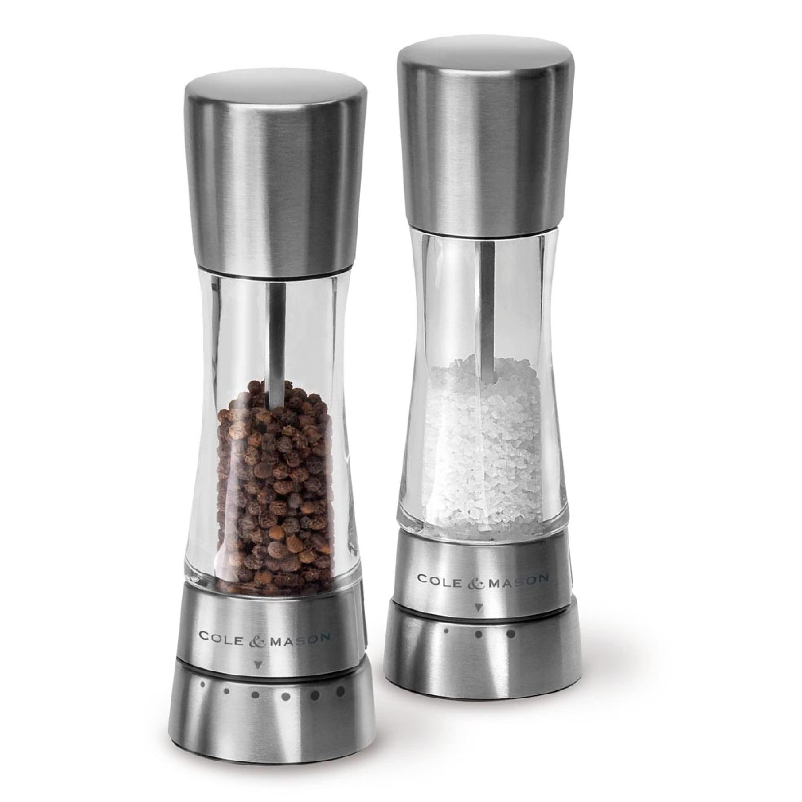 Cole & Mason Derwent Grinder Set - Precision Mechanisms and Sea Salt and Peppercorns - Derwent Salt and Pepper, Stainless Steel