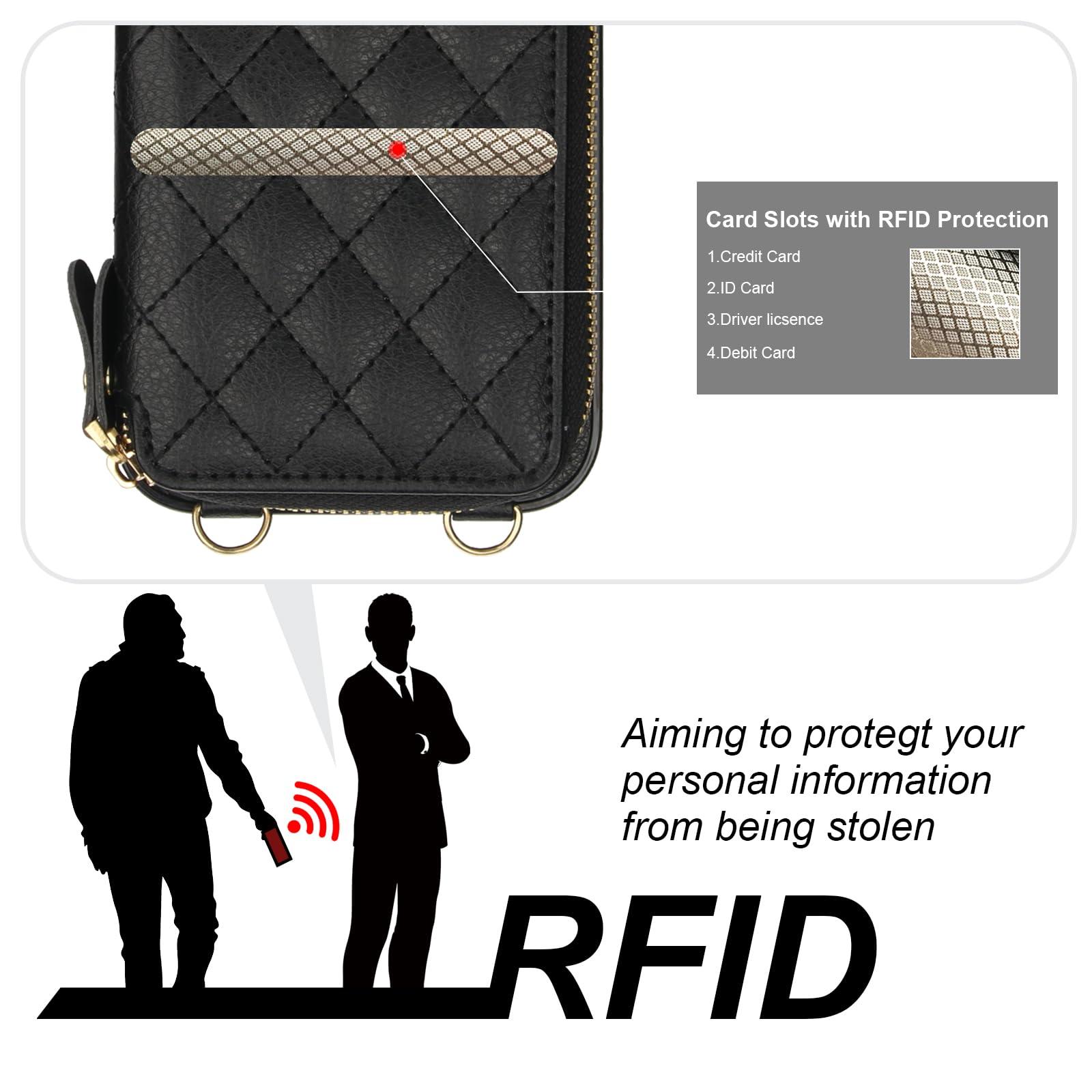Bocasal Crossbody Wallet Case for iPhone 16 Plus, RFID Blocking PU Leather Zipper Handbag Purse Flip Cover, Kickstand Folio Case with Card Slots Holder Wrist Strap Lanyard 5G 6.7 Inch (Black) - Image 3