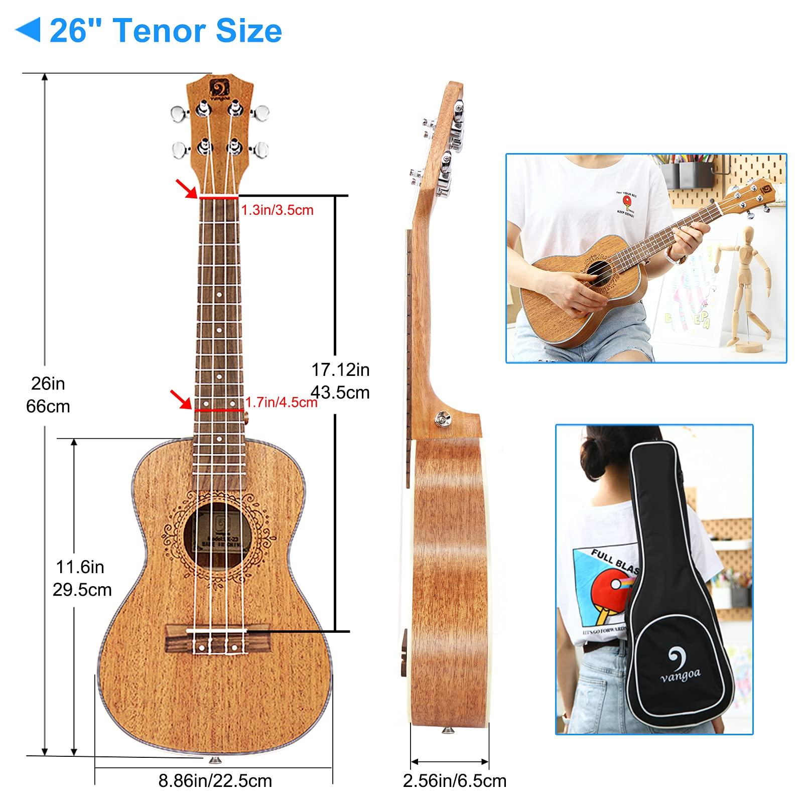 Tenor Ukulele 26 Inch Mahogany Professional Acoustic Ukelele Four String Wooden Hawaiian Uke Beginner Kit Ukuleles Bundle for Adult Starter Kit, by Vangoa - Image 6