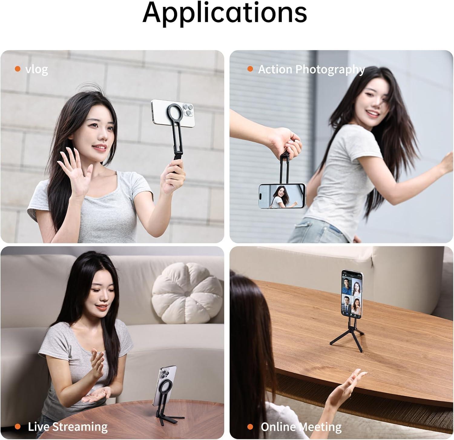 ULANZI MA30 Magnetic Phone Tripod Stand for iPhone - Aluminium Maglock Smartphone Mini Tripod Pocket Cell Phone Stand Strong Magnet Quick Mount Compatible with iPhone 16 15 14 13 12 Series, Black - Image 6