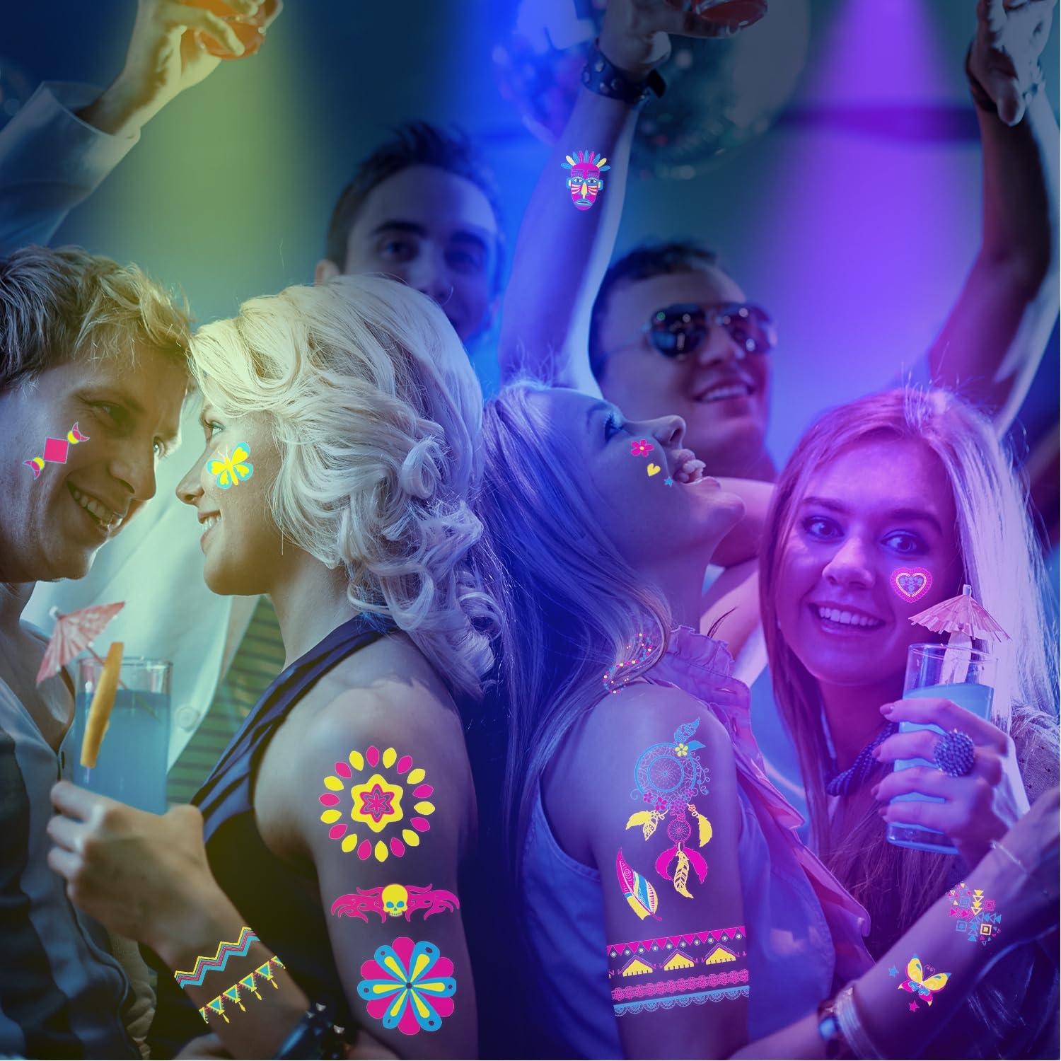 Temporary Tattoos 170 PCS Glow in The Dark Tattoos that React to Neon UV Black Light, Tattoos for Kids Teens and Adult, Neon Glow Party Decorations, Glow in The Dark Party Supplies, Glow Party Favors - Image 2
