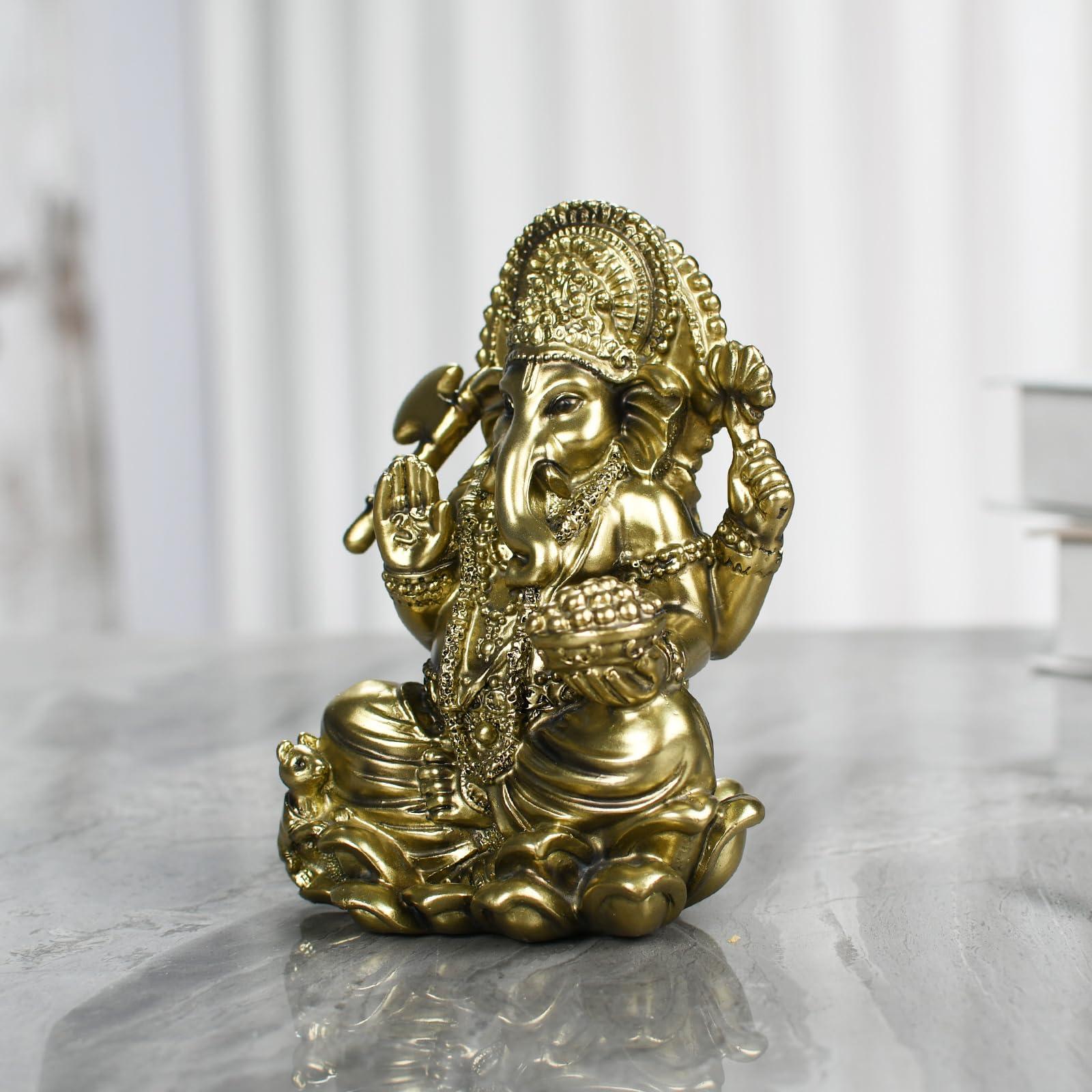 Ganesha Statue Hindu God Resin Figurine - Hand Painted Indian Elephant Deity Sculpture for Home Altar, Office Desk Decor - 6" Ganesh Idol for Diwali Gifts Meditation Yoga Room Altar Decoration - Image 4