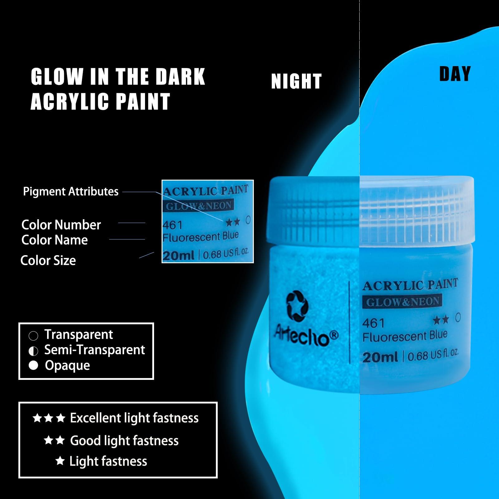 Artecho Glow in the Dark Paint 8 Colors, 20 ml / 0.7 oz Acrylic Paint for Decoration, Art Painting, Outdoor and Indoor Art Craft, Supplies for Canvas, Rock, Wood, Waterproof Rich Pigments - Image 5