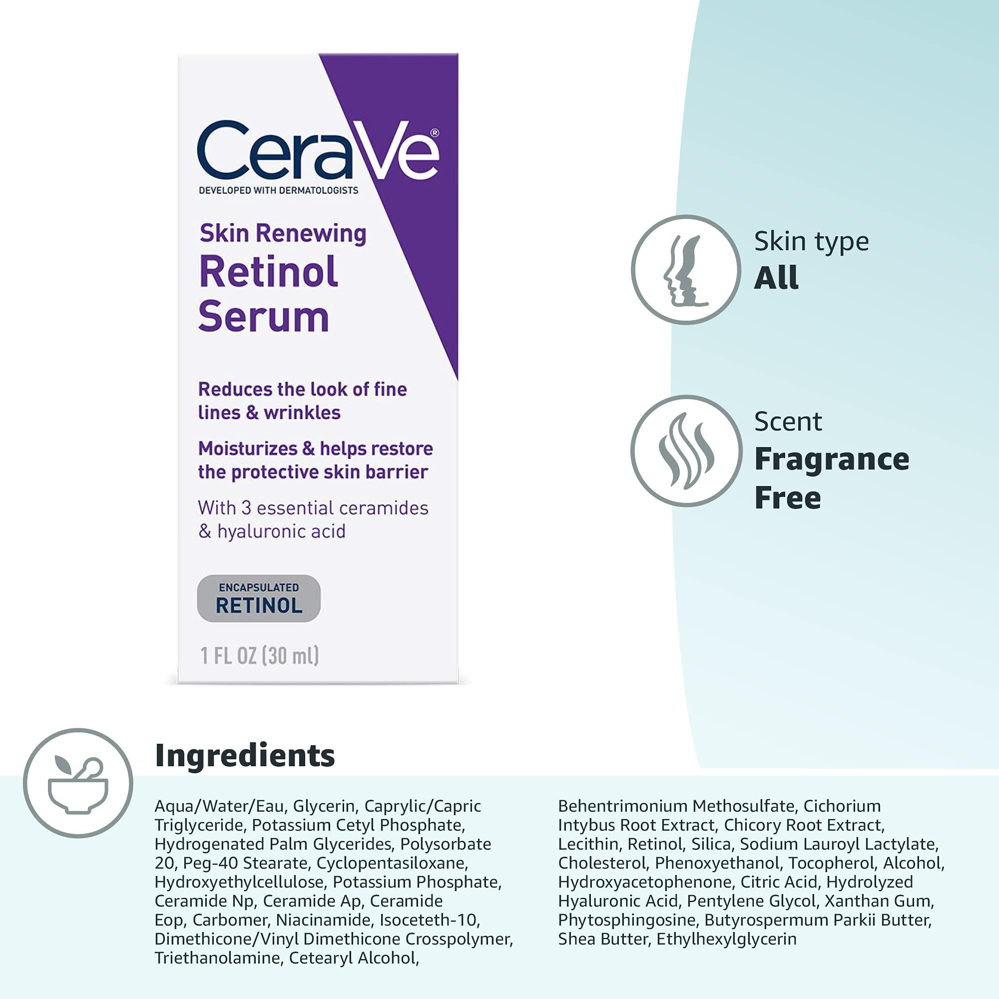 CeraVe Anti Aging Retinol Serum For Face, Encapsulated Retinol With Hyaluronic Acid, Niacinamide & Ceramides, Smooths Wrinkles & Fine Lines, Gentle Skin Brightening Serum, Fragrance Free, 1 Oz - Image 14