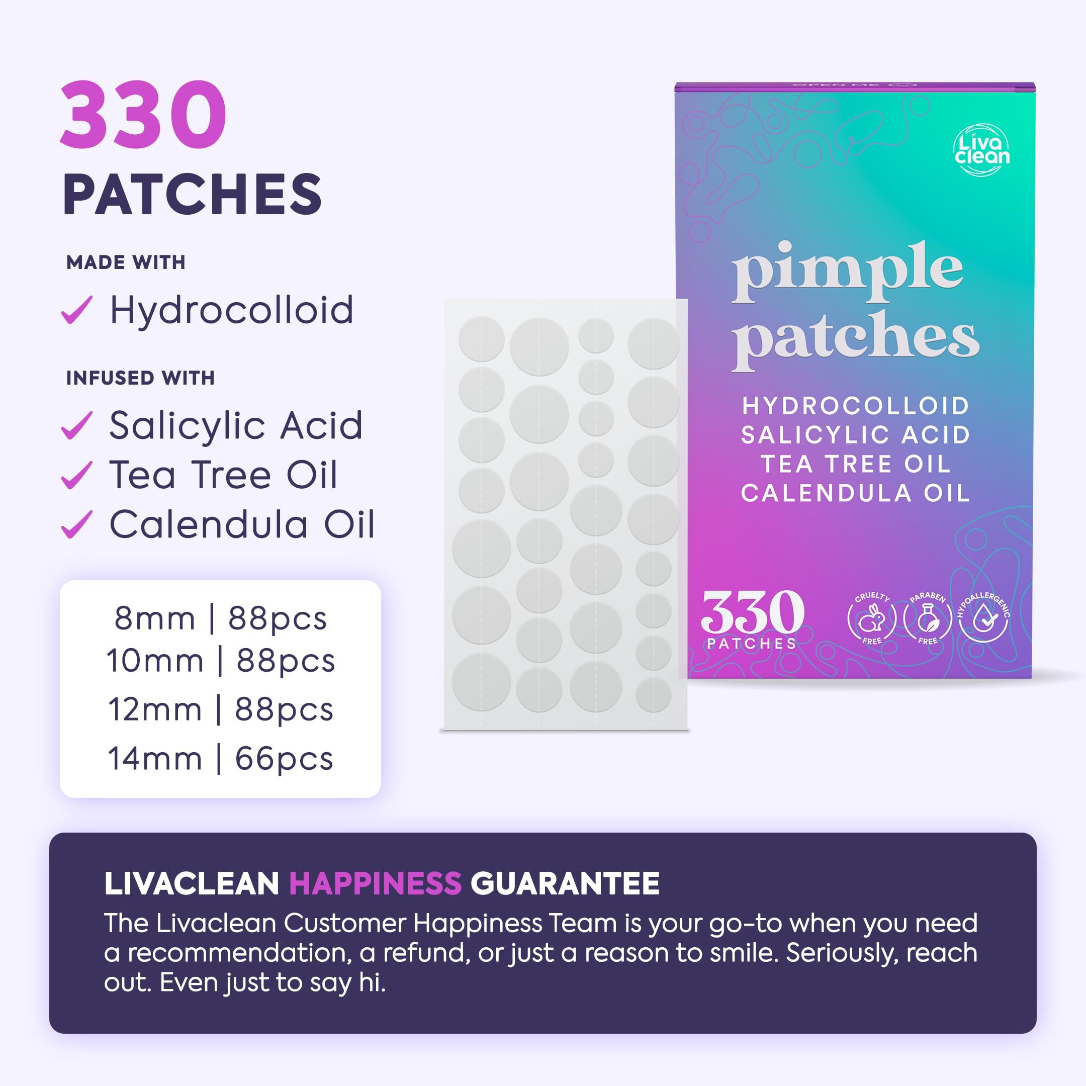 LivaClean 330 CT Pimple Patches for Face w/Salicylic Acid, Tea Tree Oil & Calendula Oil - Four Sizes - Pimple Patch, Hydrocolloid Patch, Acne Patches for Face - Image 2
