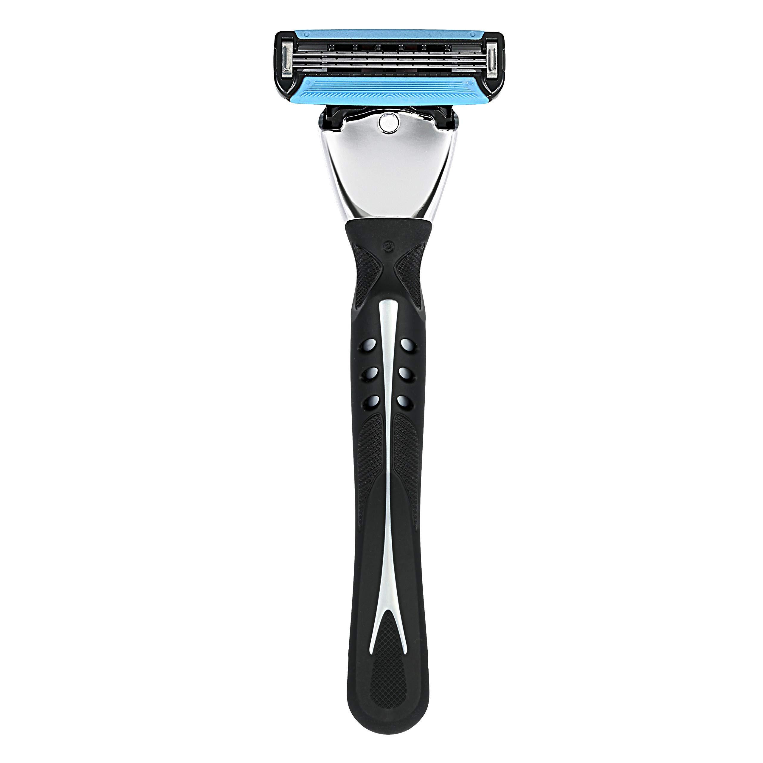 Amazon Basics 3-Blade Motion Sphere Razor for Men with Dual Lubrication, Handle & 20 Cartridges, Cartridges fit Amazon Basics Razor Handles only, 21 Piece Set, Black (Previously Solimo) - Image 3
