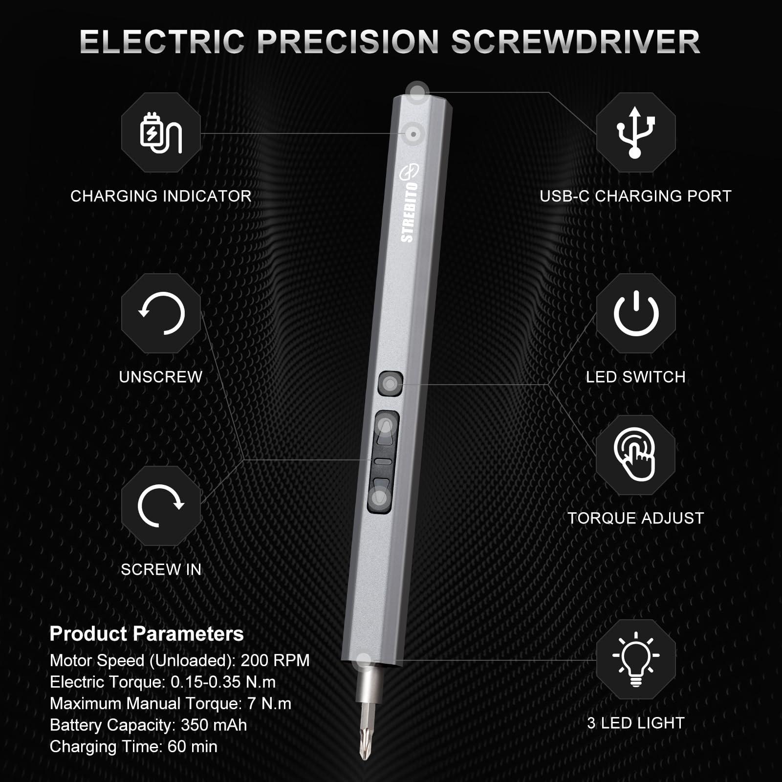 STREBITO Mini Electric Screwdriver, 144-Piece Electric Precision Screwdriver Set Small Power Screwdriver Cordless Rechargeable, Electronic Repair Tool Kit for PC, Computer, Laptop, Phone, RC Drone - Image 2