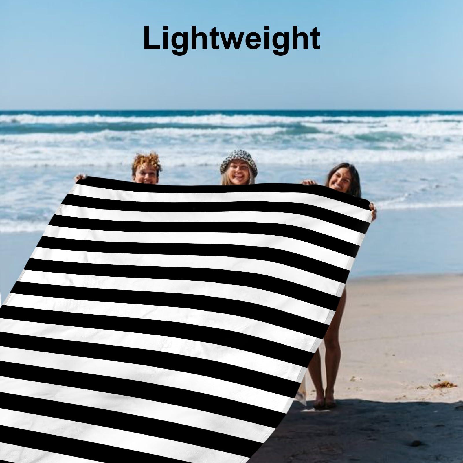 Large Beach Blanket, Black & White Stripe Beach Mat Sand Free Waterproof, Polyester Picnic Blankets Sandproof Stainproof Oversized 9 Ft X 10 Ft for 8 Adults, Beach Essentials Accessories - Image 6