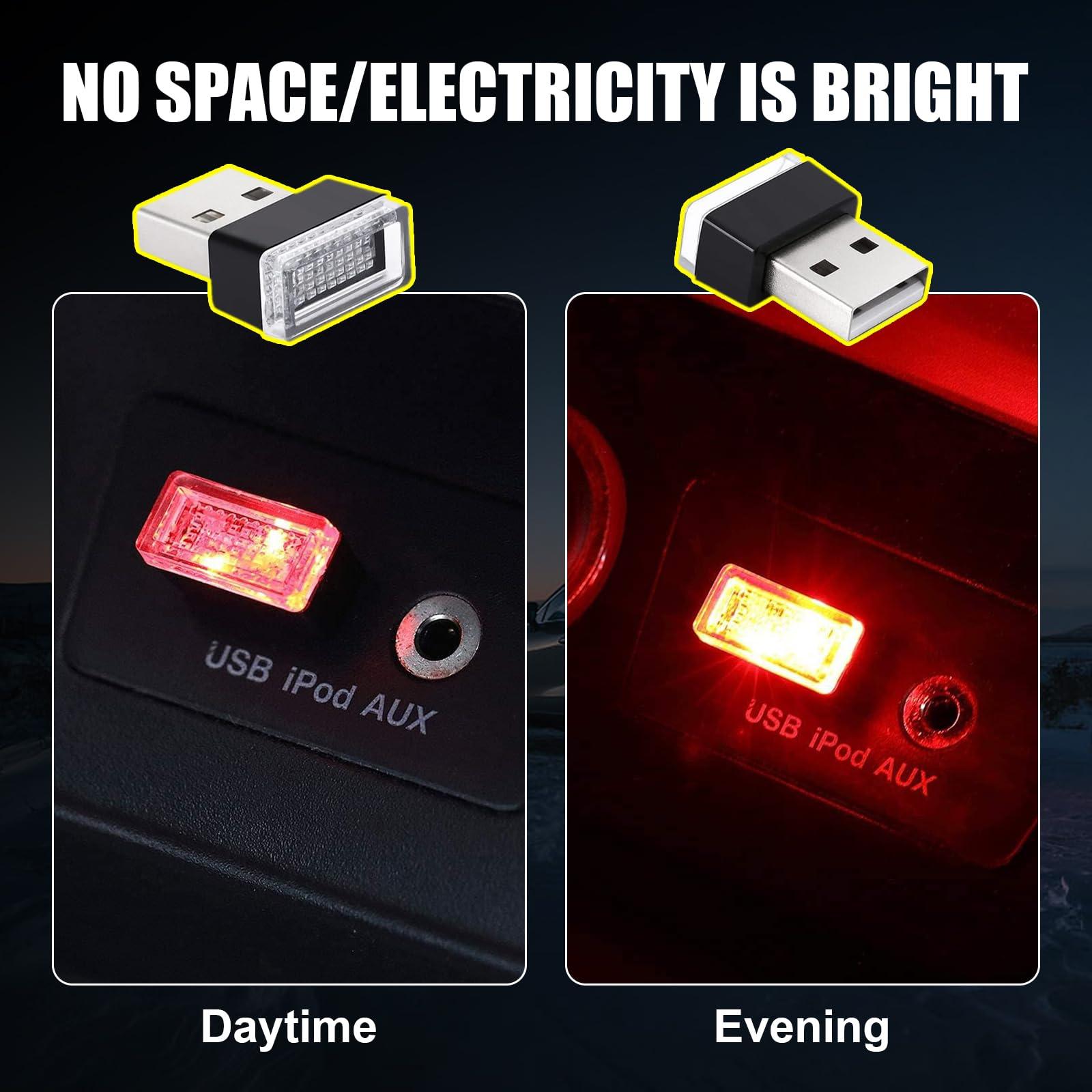 Ziciner 4 PCS USB LED Car Interior Atmosphere Lamp, Portable Mini LED Night Light, Plug-in USB Interface Trunk Ambient Lighting Kit, Universal Interior Accessories (Red+Purple) - Image 4