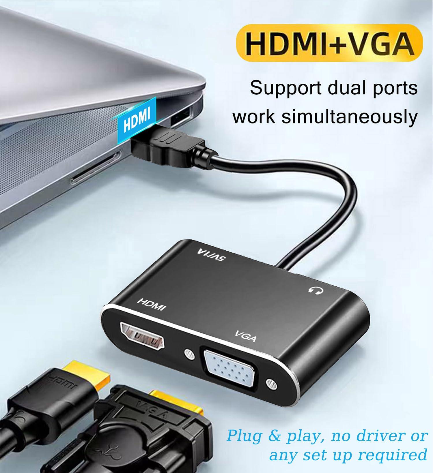 AKWOR HDMI to VGA+HDMI Adapter for Dual Monitor, HDMI to VGA & HDMI Splitter 2-in-1,1080P@60HZ Full HD Display Video Converter Compaitble with Windows/Mac Os/Linux, Plug & Play - Image 2