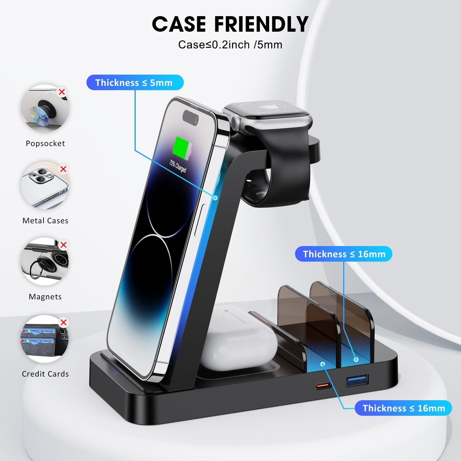 Wireless Charger for iPhone - 5 in 1 Charging Station for Multiple Devices Apple: Fast Wireless Charging Stand Dock for iPhone 16e 16 15 14 13 12 Pro Max Apple Watch Airpods - Image 6